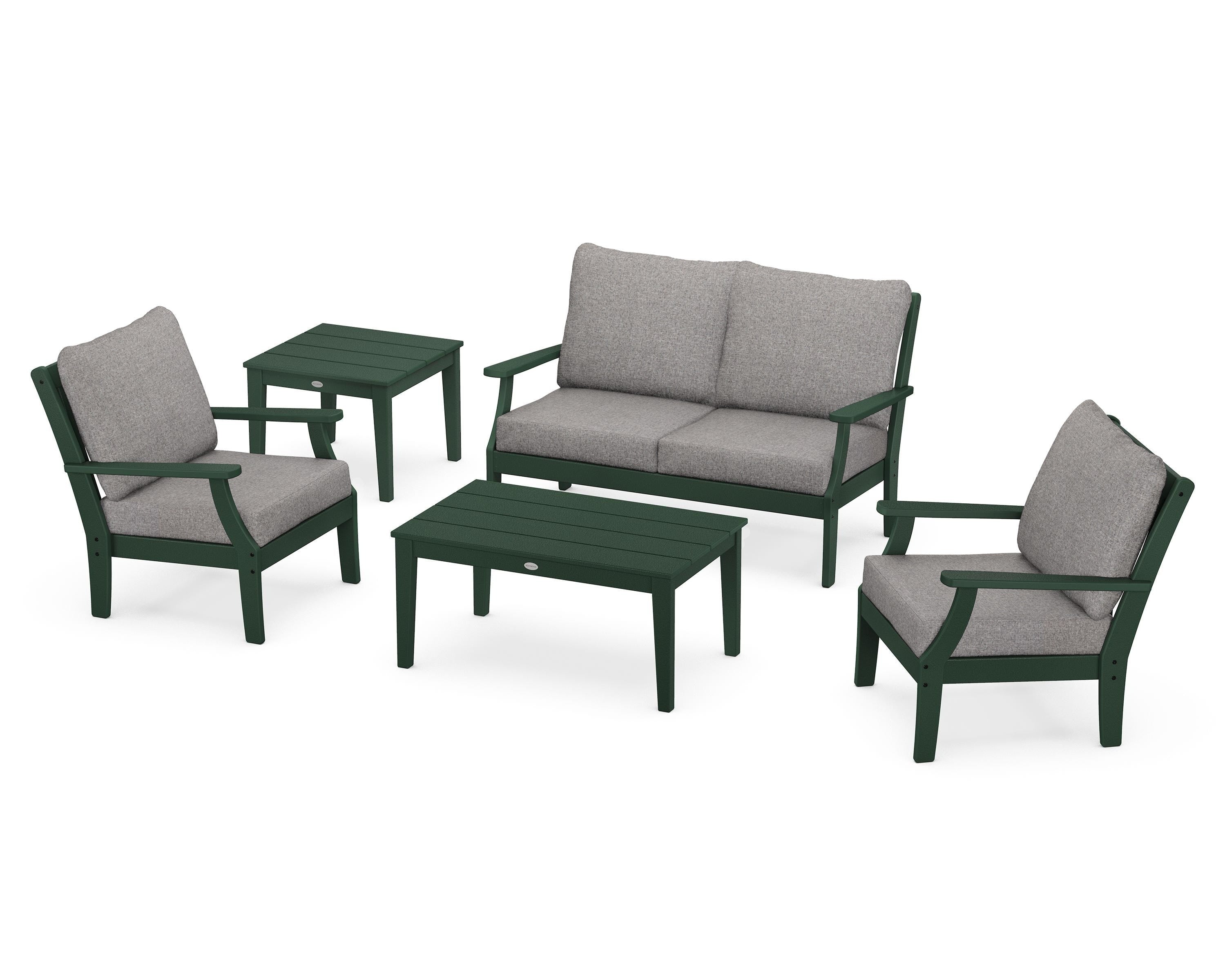 POLYWOOD® Braxton 5-Piece Deep Seating Set in Green / Grey Mist