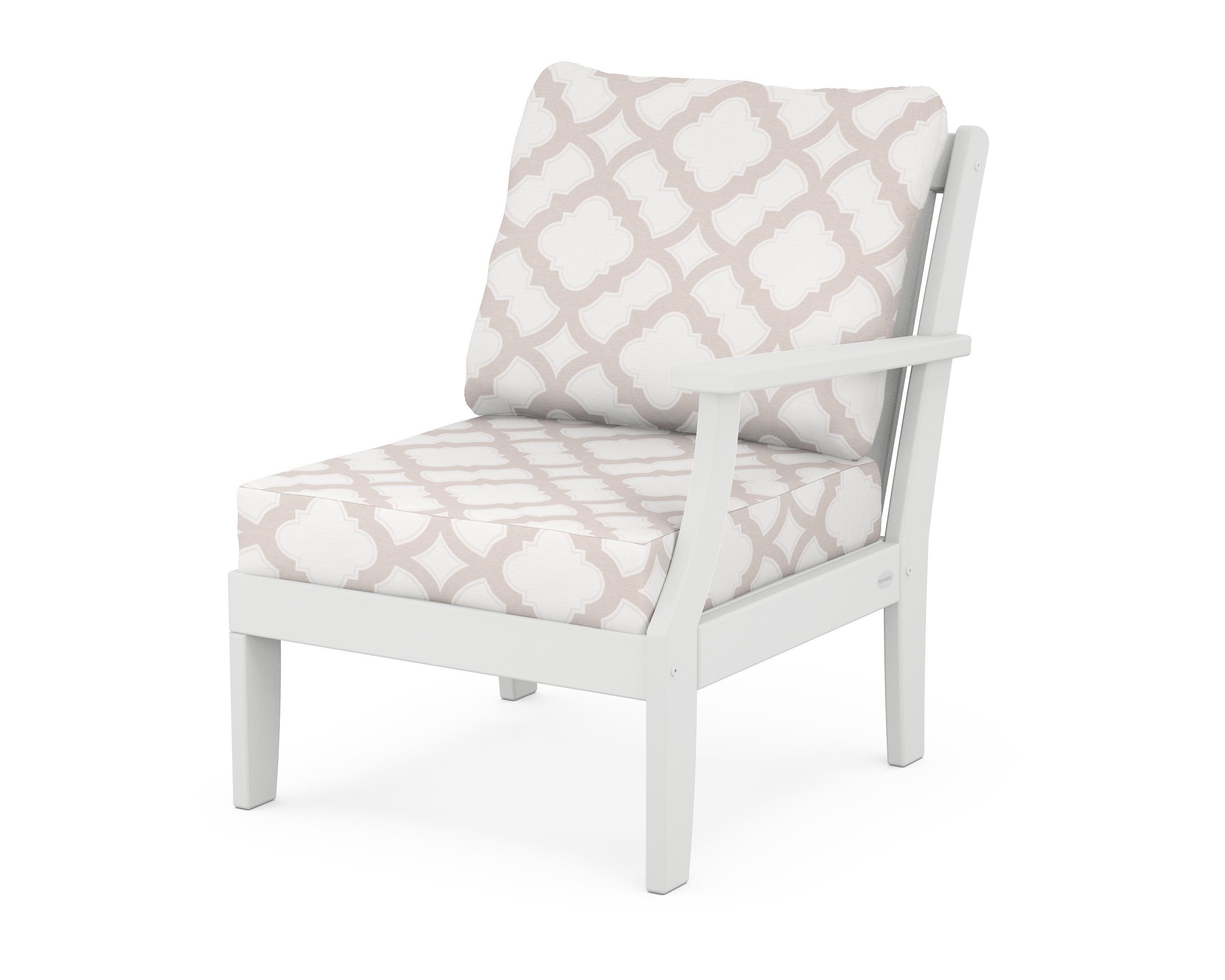 POLYWOOD® Braxton Modular Right Arm Chair in White / Trellis Dune Burlap
