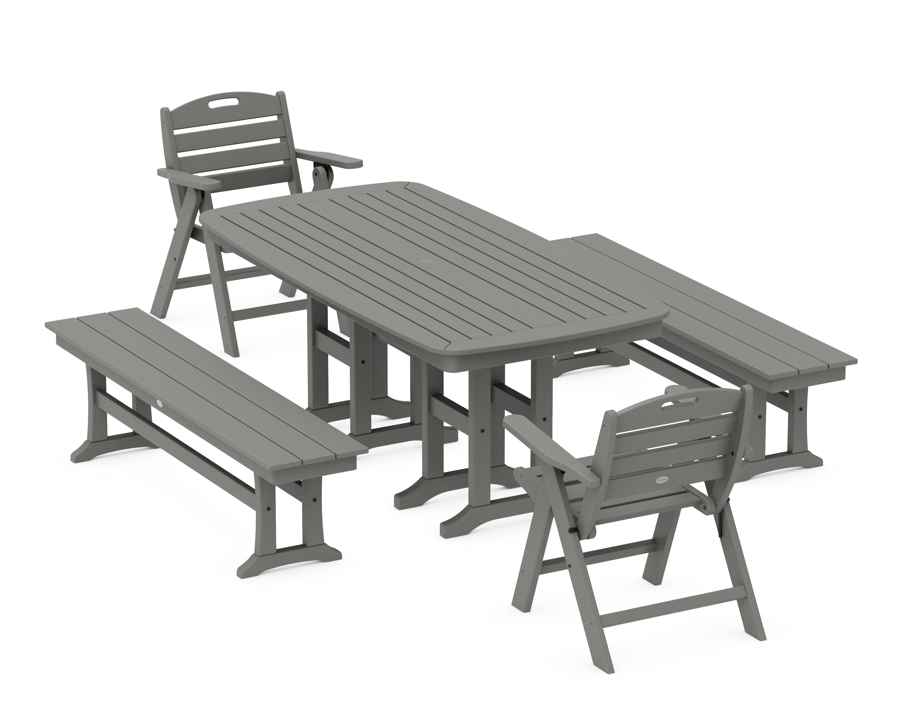 POLYWOOD® Nautical Lowback 5-Piece Dining Set with Benches in Slate Grey
