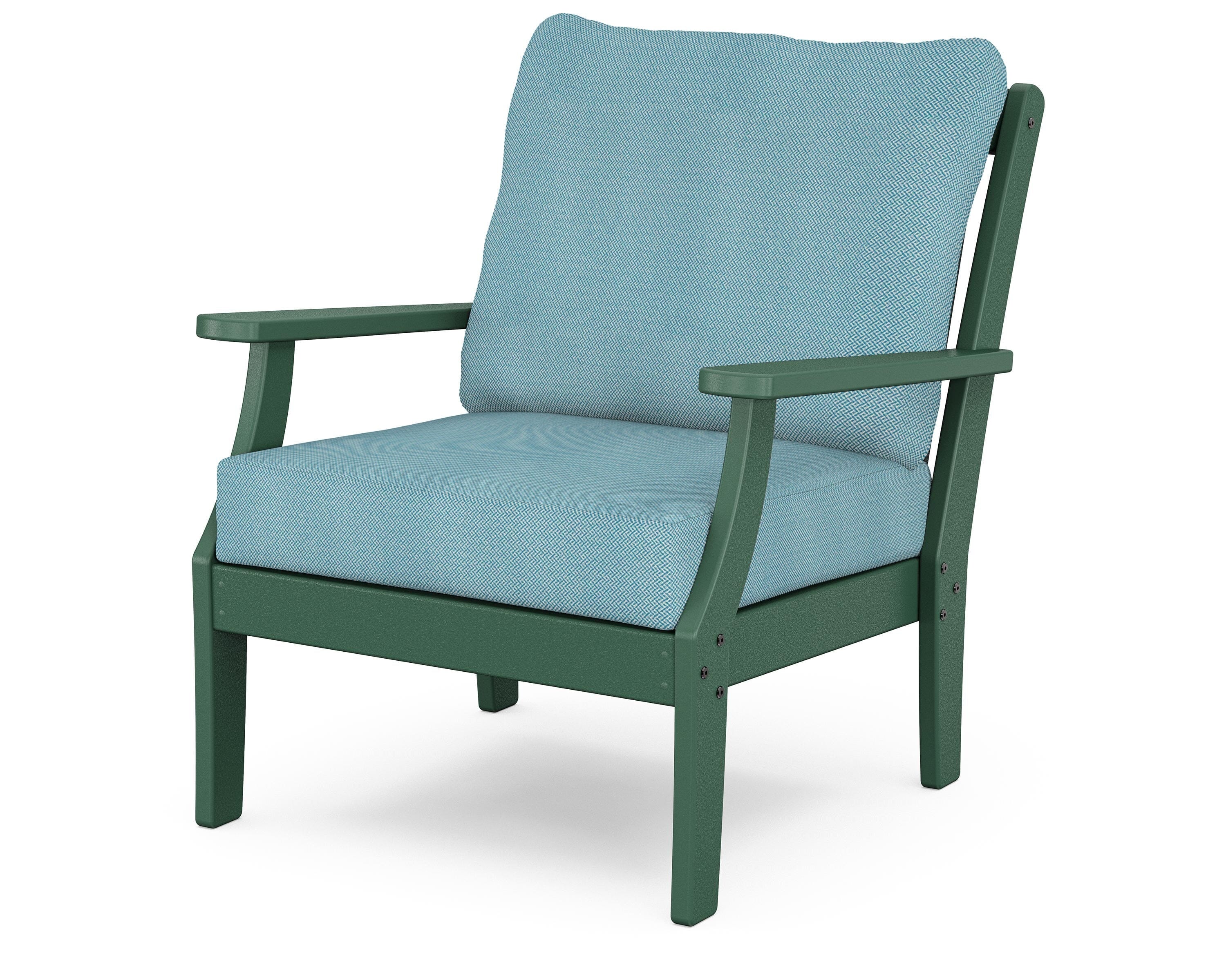 POLYWOOD® Braxton Deep Seating Chair in Green / Lattice Sky Blue