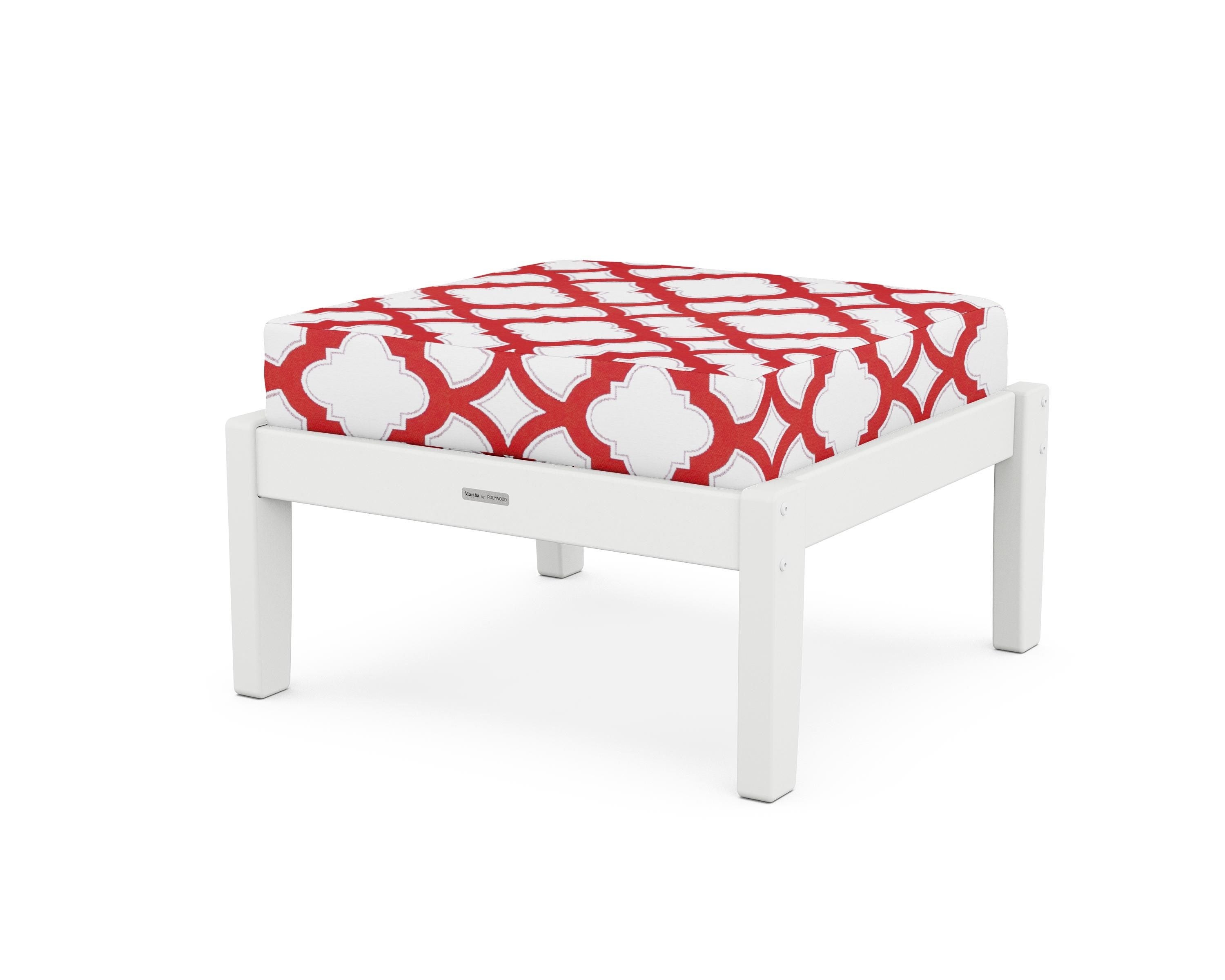 Martha Stewart by POLYWOOD® Chinoiserie Deep Seating Ottoman in White / Trellis Crimson