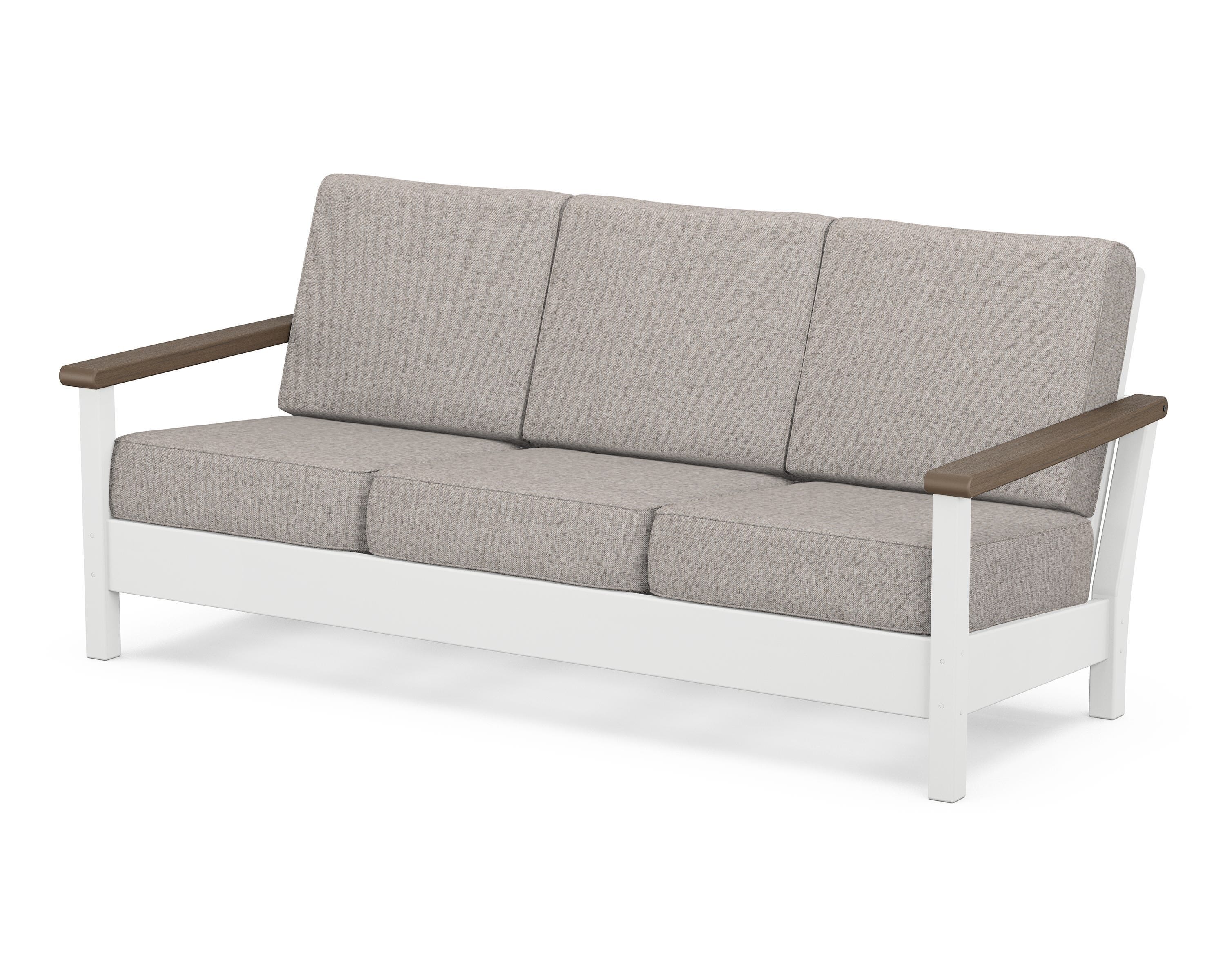 POLYWOOD® Harbour Deep Seating Sofa in White / Kona / Weathered Tweed