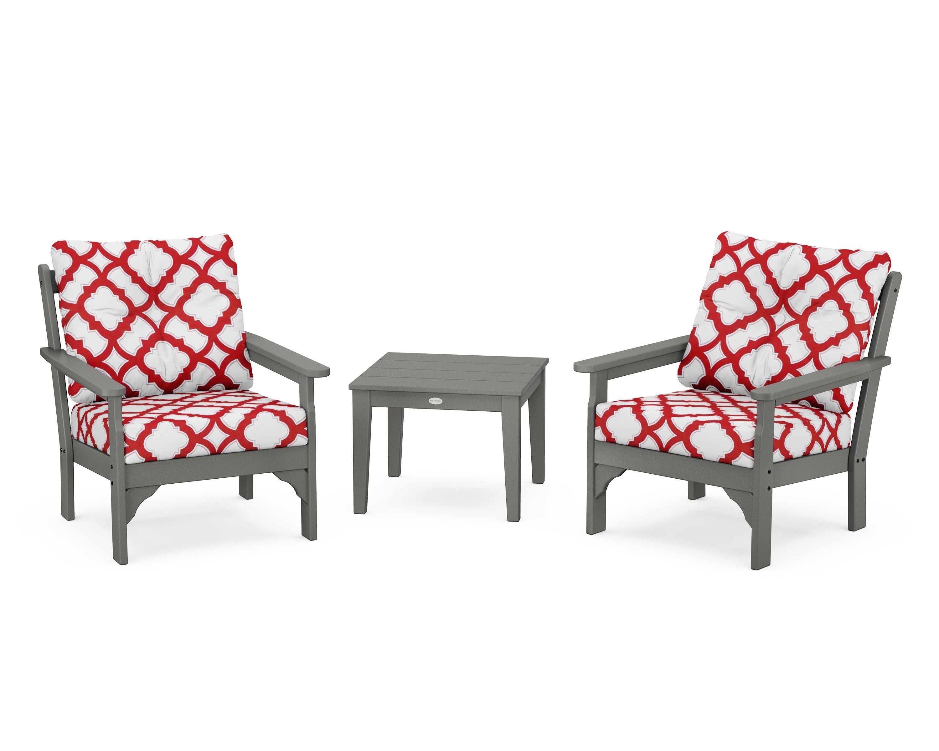 POLYWOOD® Vineyard 3-Piece Deep Seating Set in Slate Grey / Trellis Crimson