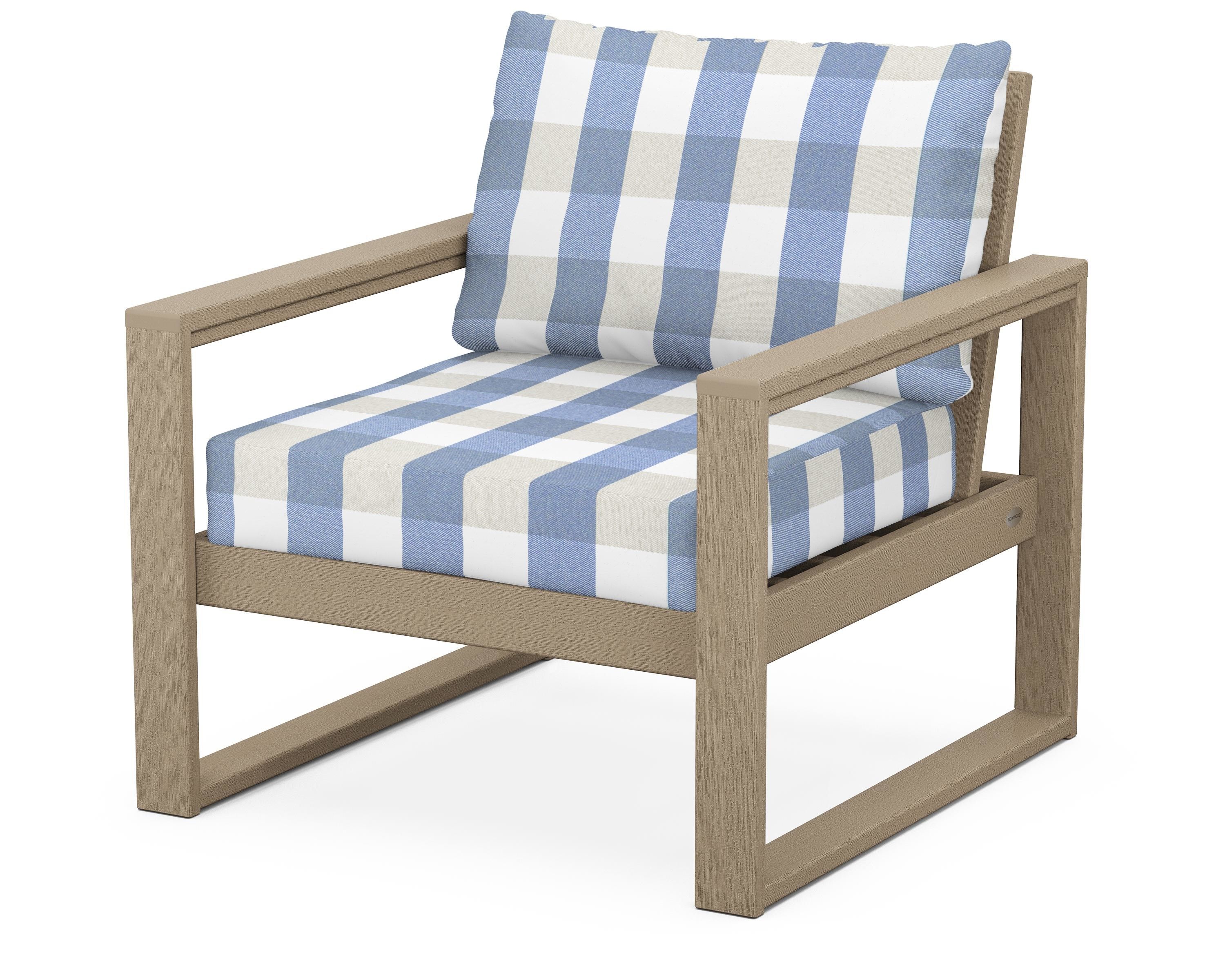 POLYWOOD® EDGE Club Chair in Vintage Sahara / Buffalo Plaid Sky Blue