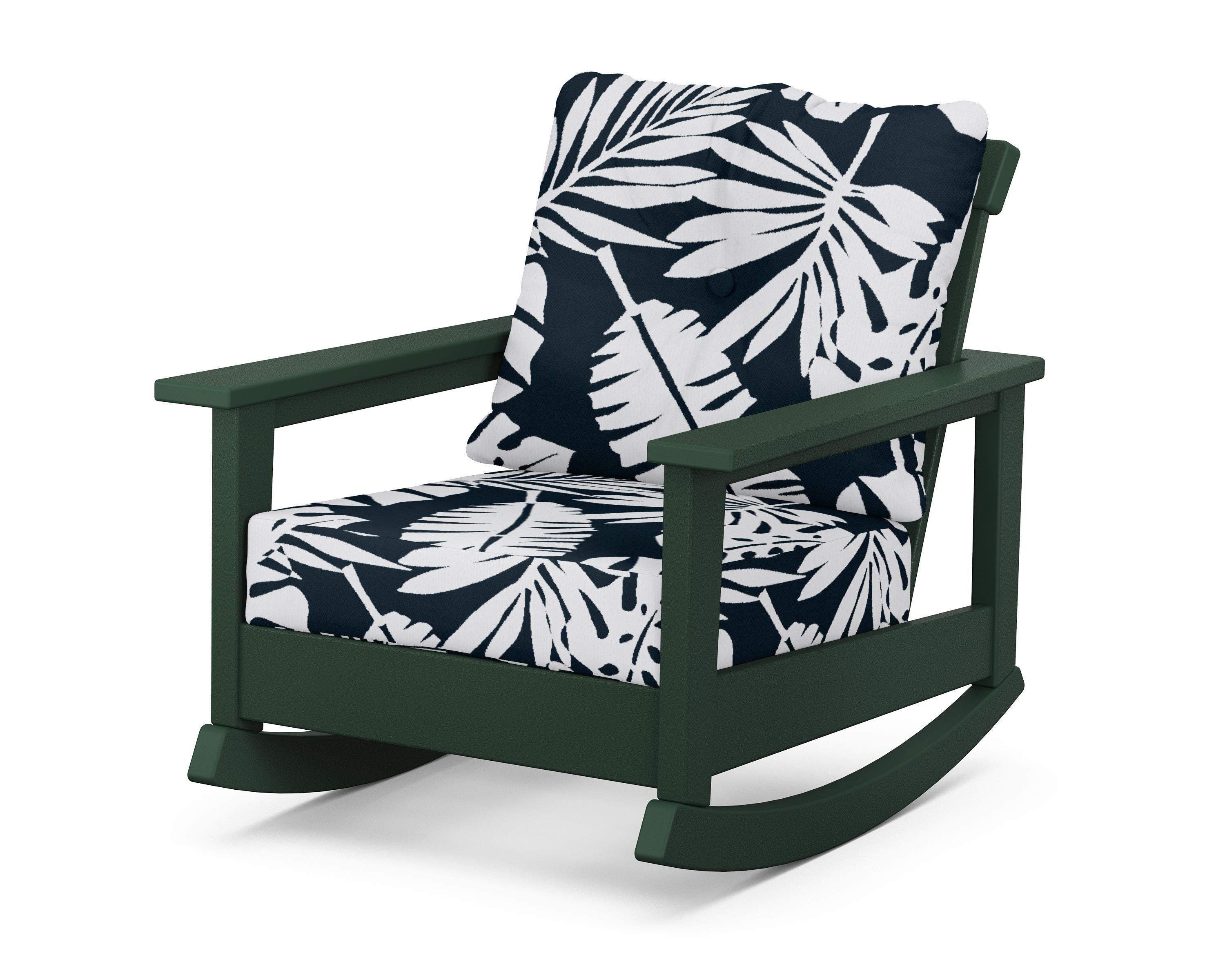 POLYWOOD® Prescott Deep Seating Rocking Chair in Green / Leaf Marine Indigo