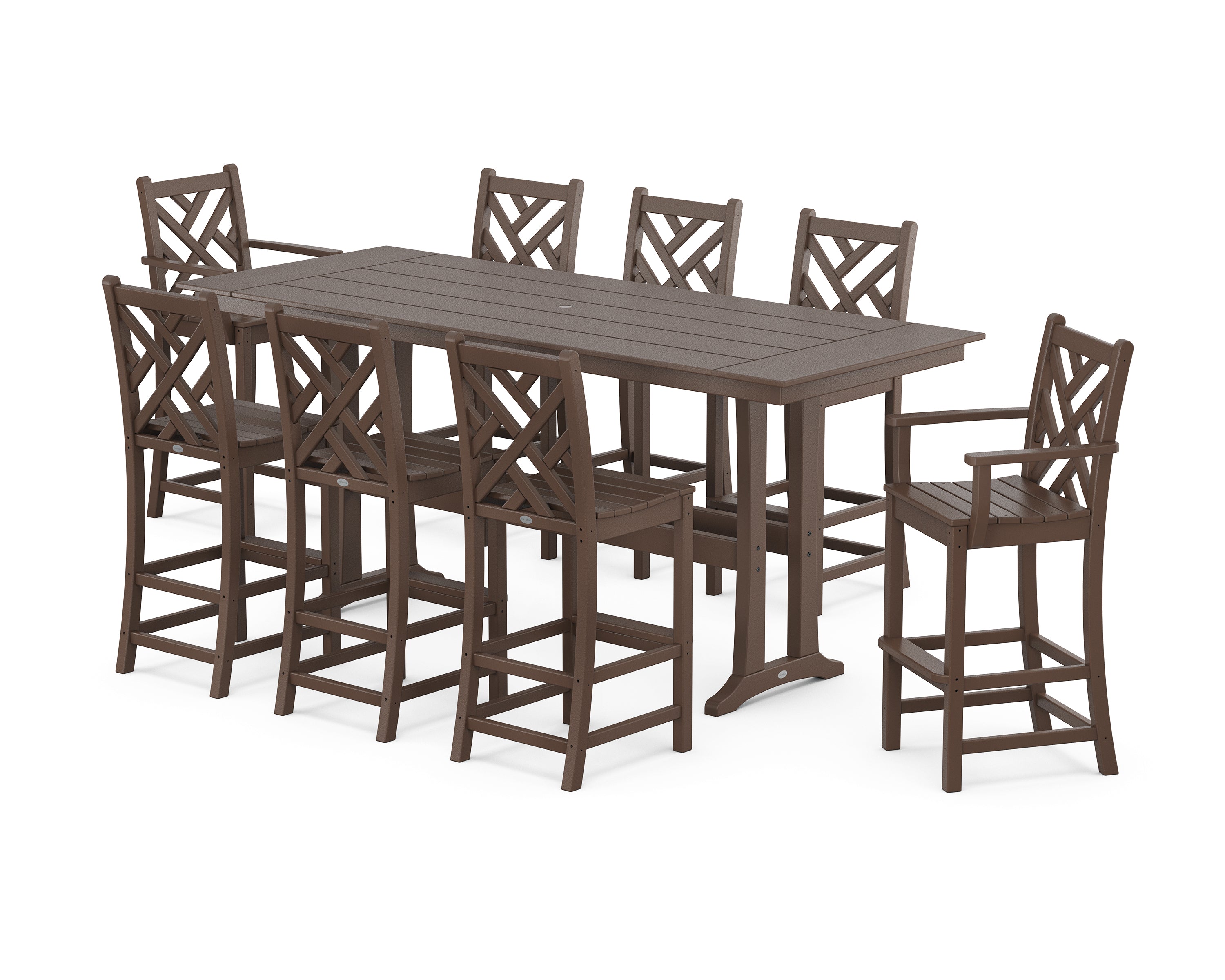 POLYWOOD® Chippendale 9-Piece Farmhouse Bar Set with Trestle Legs in Mahogany