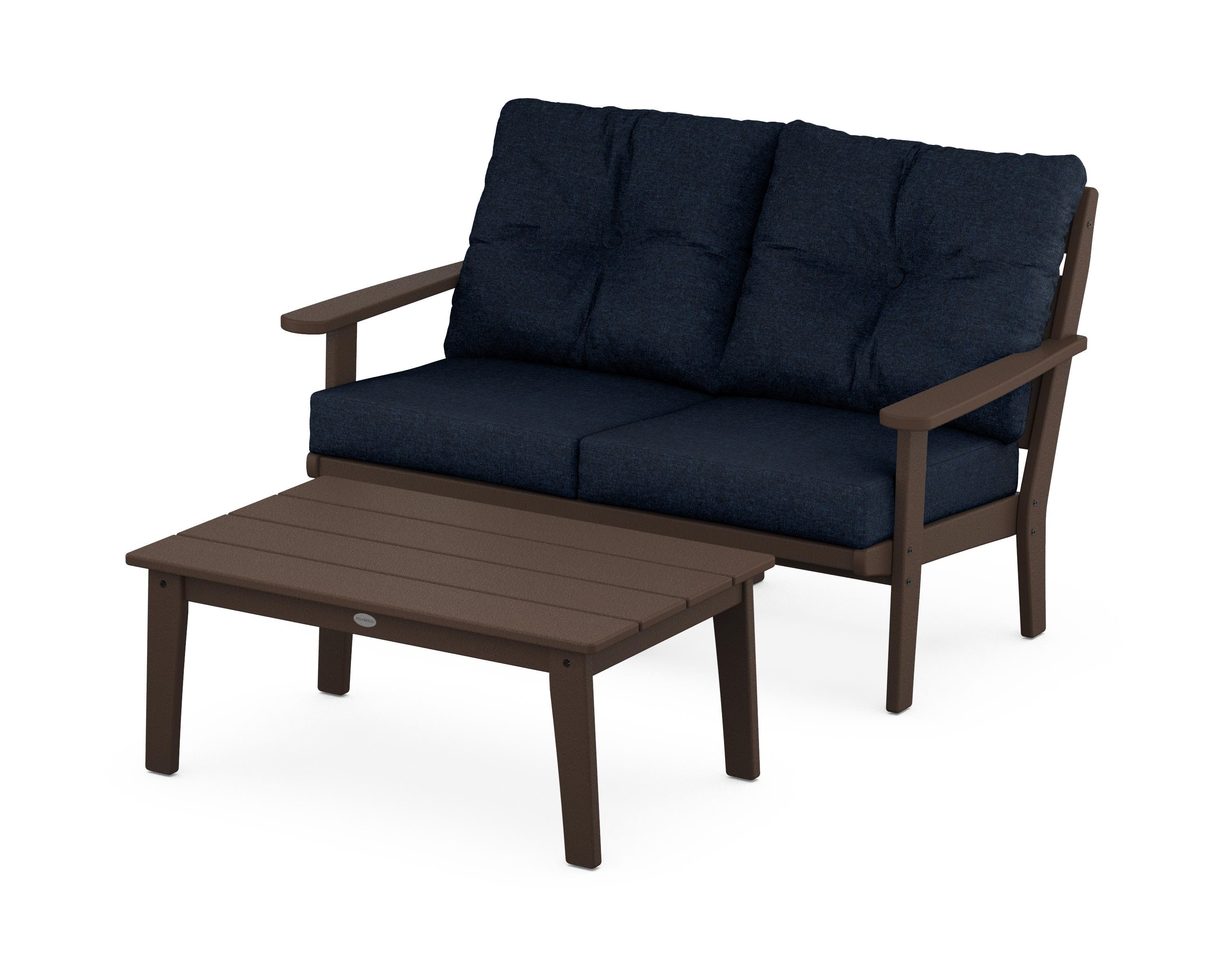 POLYWOOD® Lakeside 2-Piece Lounge Loveseat Set in Mahogany / Marine Indigo