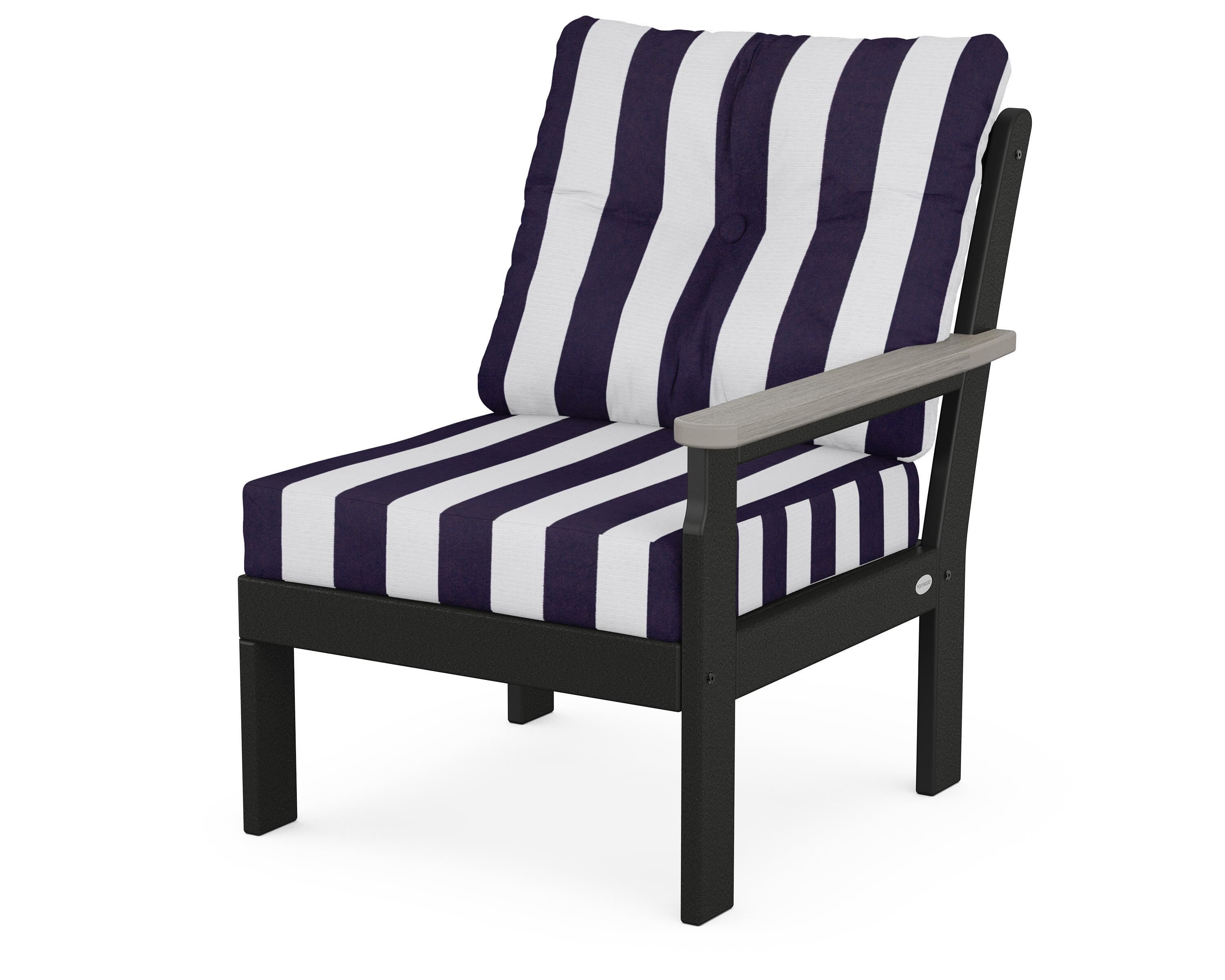 POLYWOOD® Vineyard Modular Right Arm Chair in Black / Driftwood / Cabana Stripe Navy