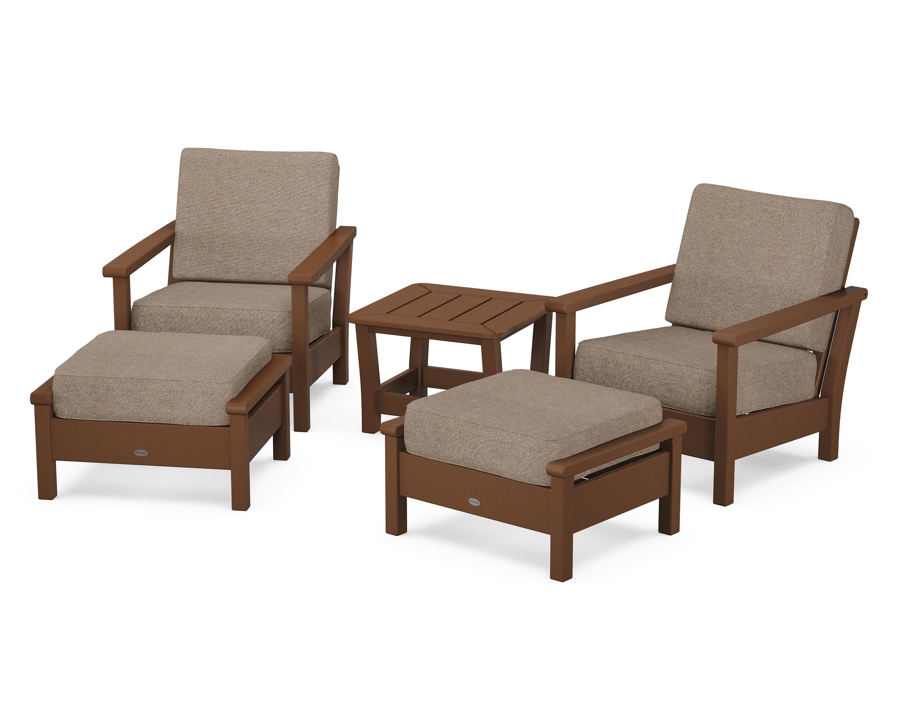 POLYWOOD® Harbour 5-Piece Deep Seating Chair Set in Teak / Spiced Burlap
