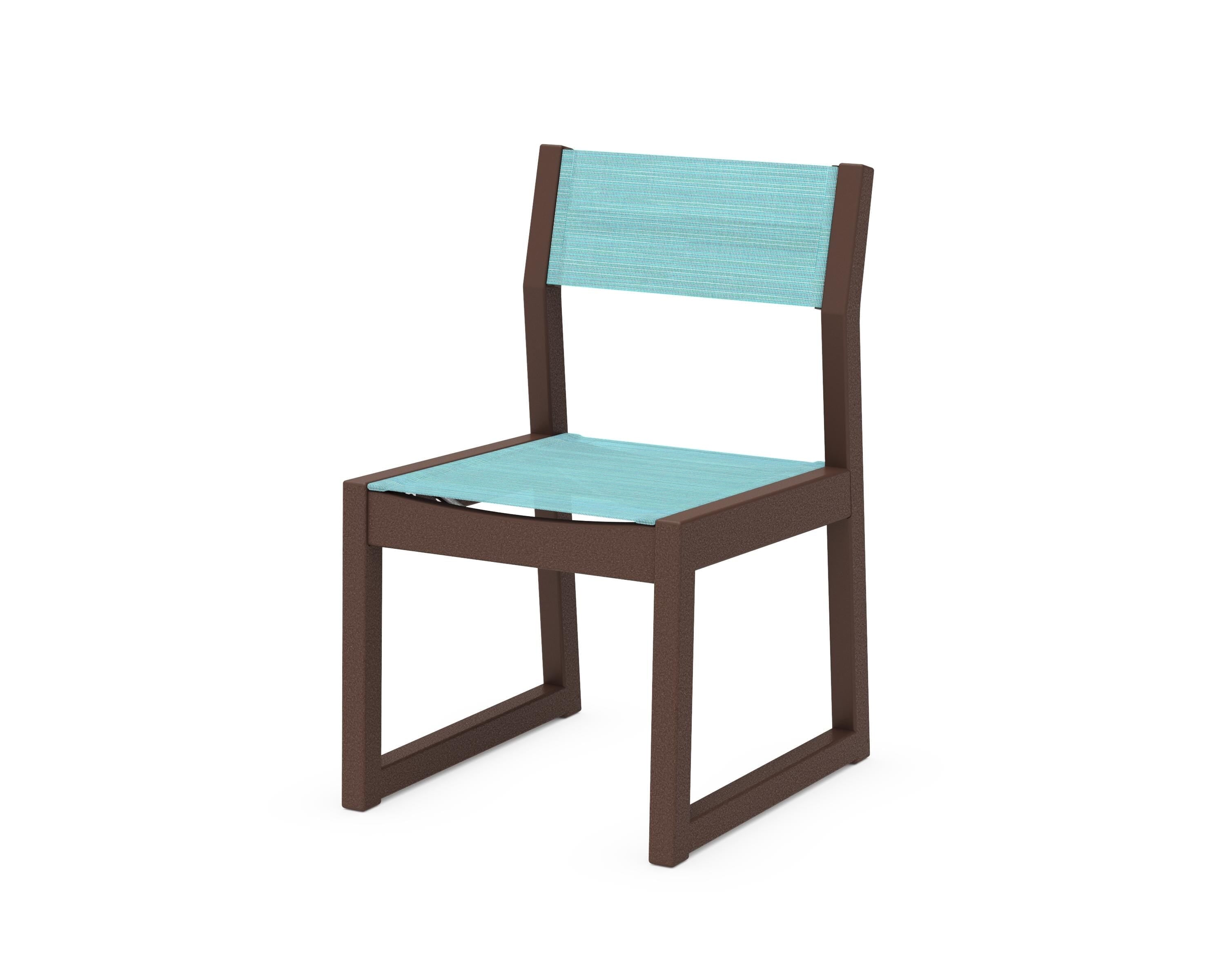 POLYWOOD® EDGE Sling Dining Side Chair in Mahogany / Dupioni Aquamarine Sling