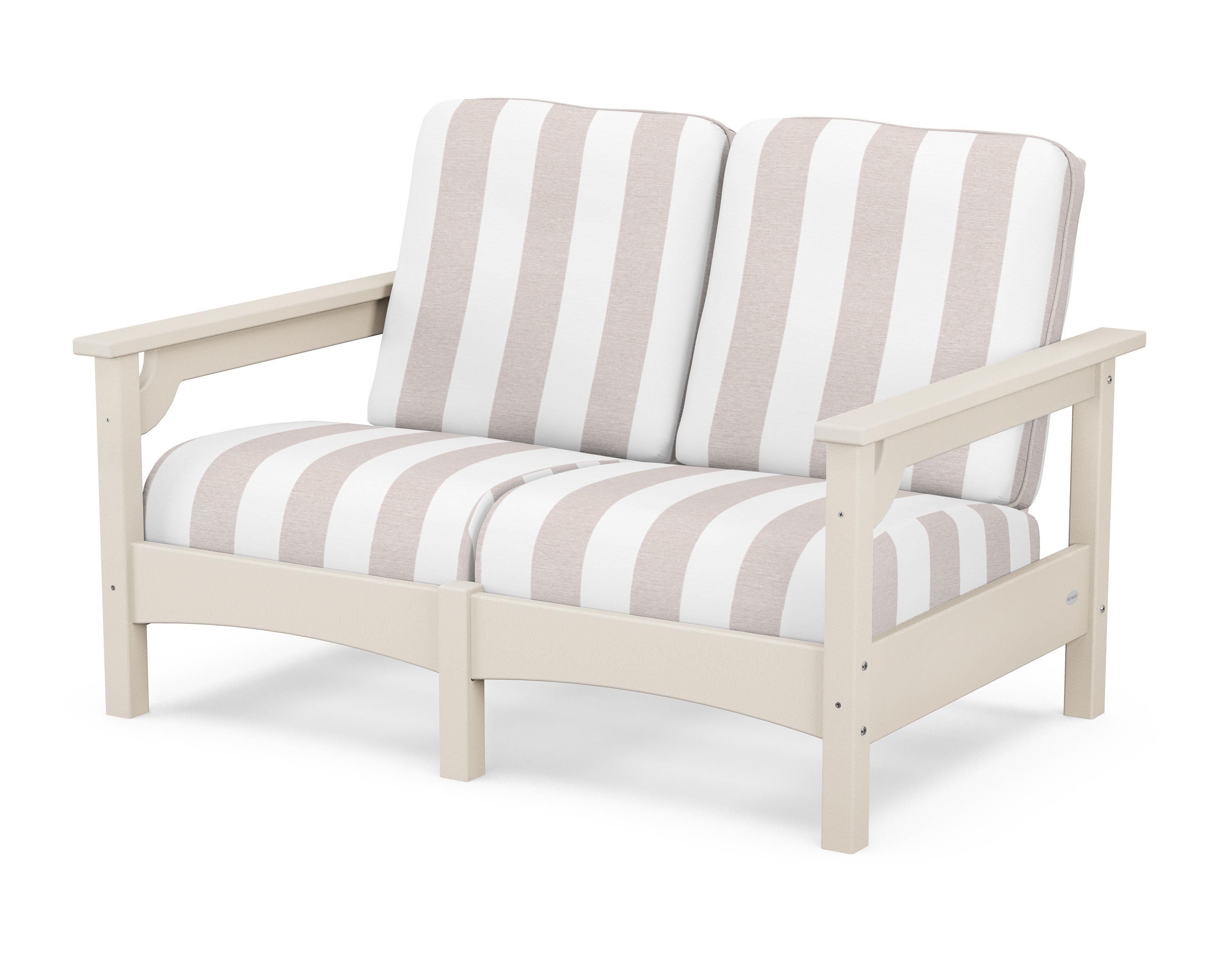 POLYWOOD® Club Loveseat in Sand / Cabana Stripe Dune Burlap