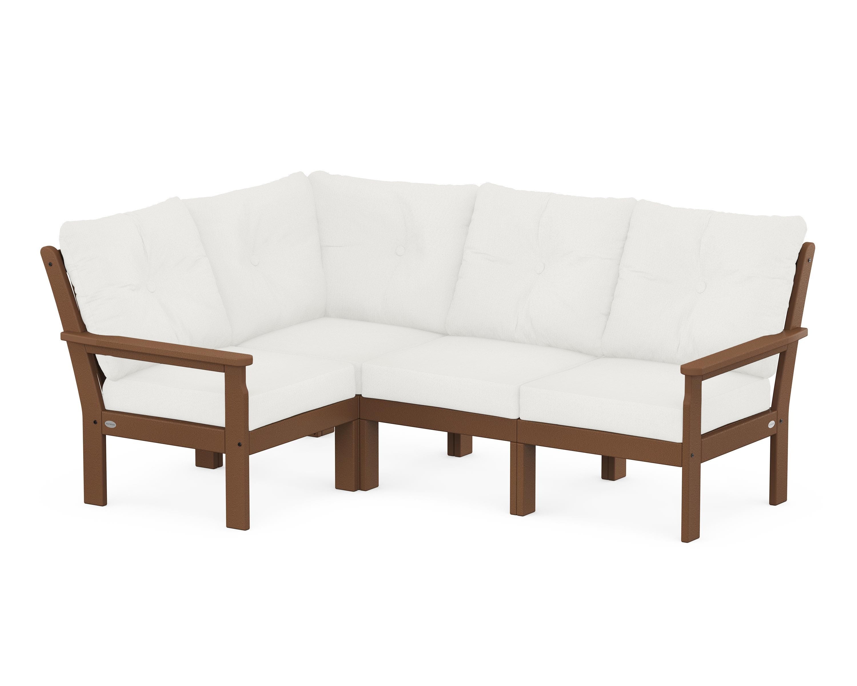 POLYWOOD® Vineyard 4-Piece Sectional in Teak / Natural Linen