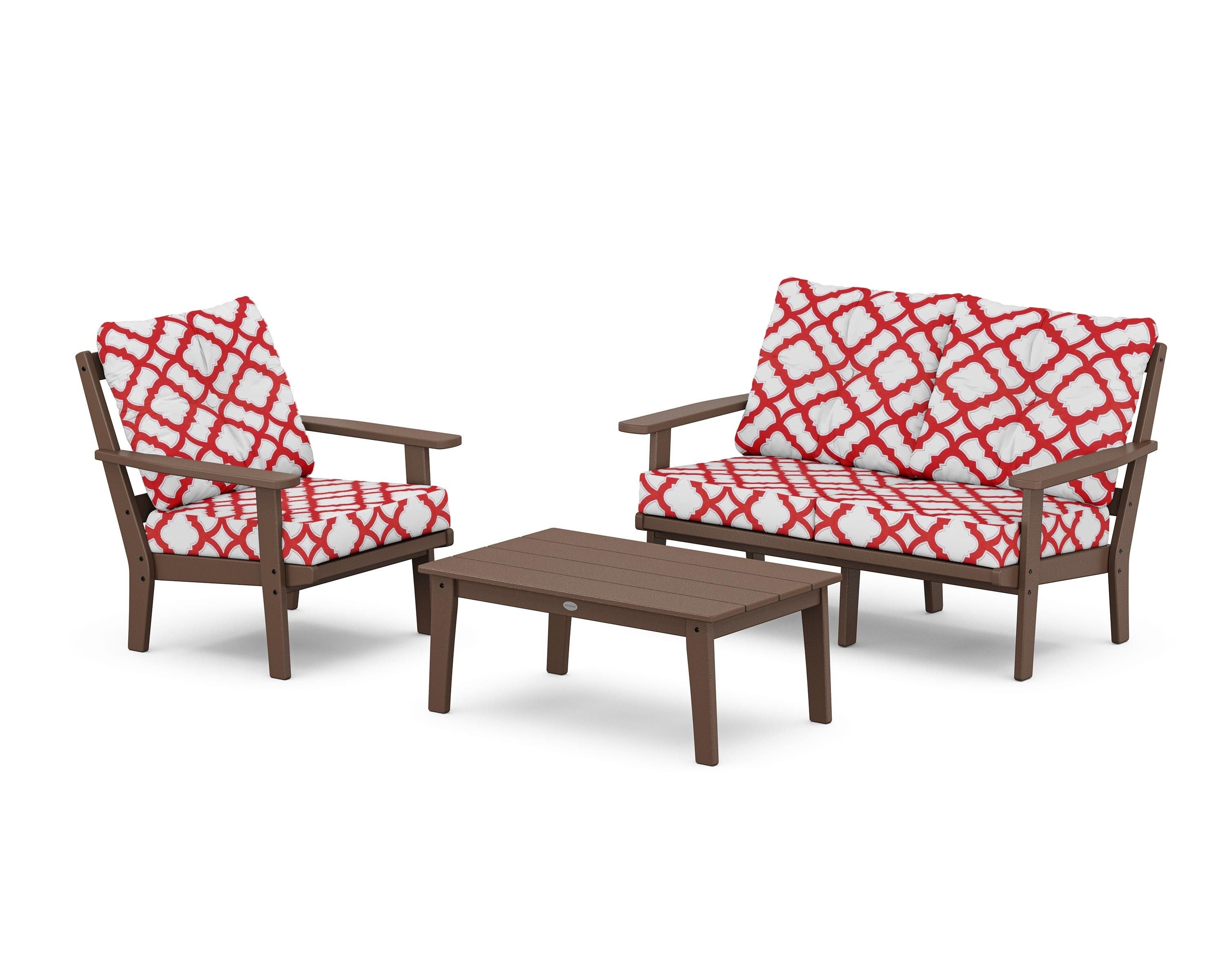 POLYWOOD® Prairie 3-Piece Deep Seating Set with Loveseat in Mahogany / Trellis Crimson
