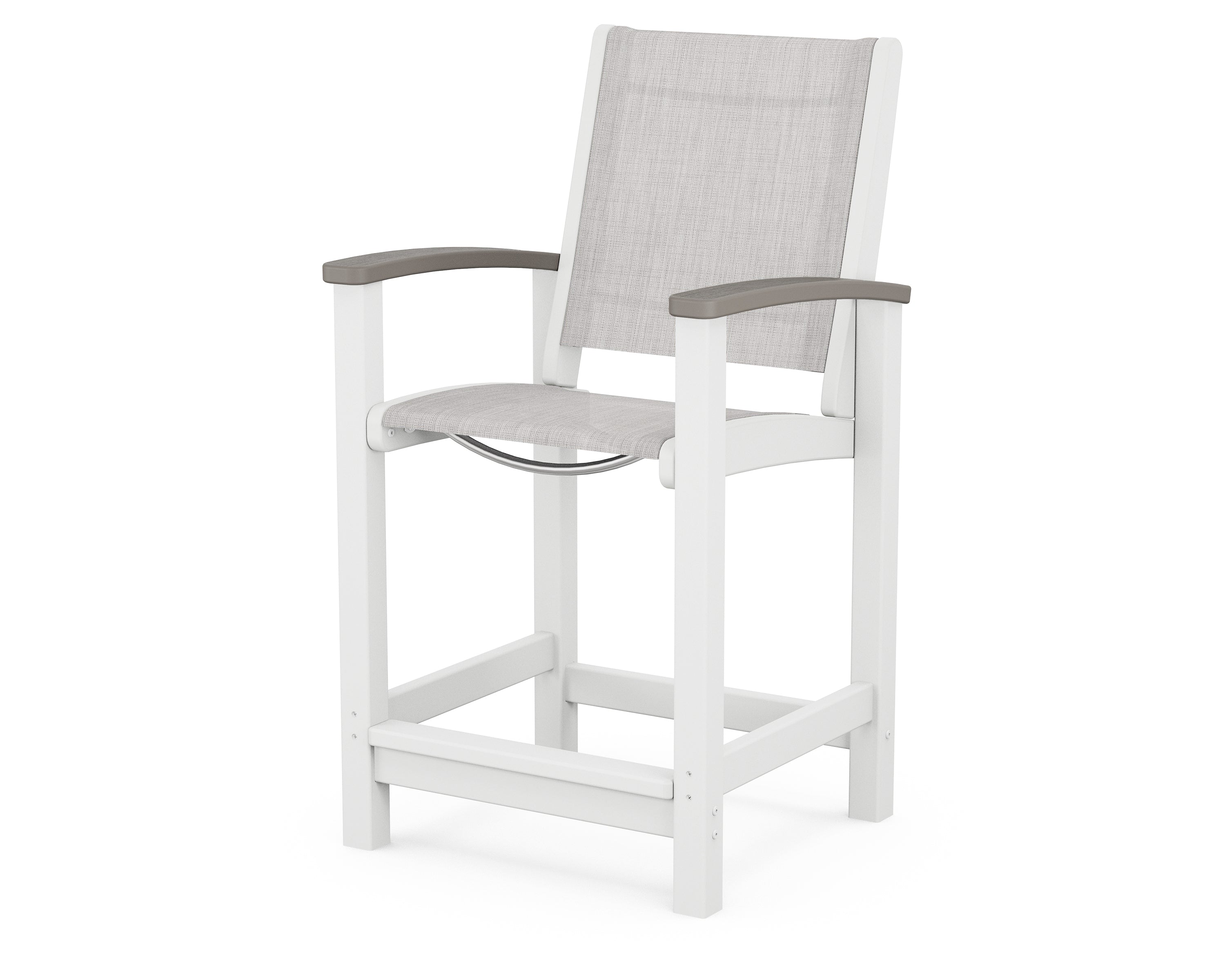 POLYWOOD® Coastal Counter Chair in White / Driftwood / Parchment Sling