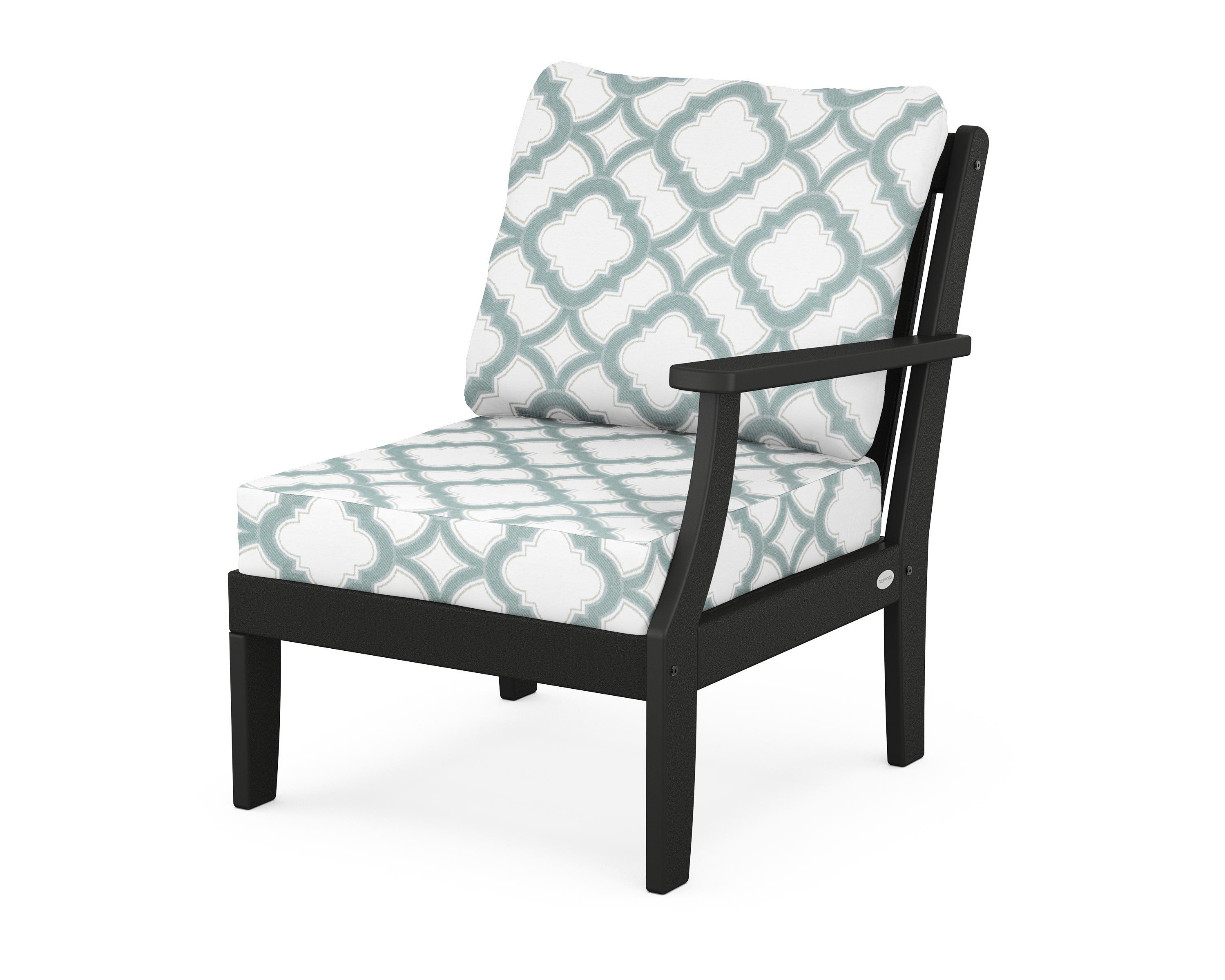 POLYWOOD® Braxton Modular Right Arm Chair in Black / Trellis Glacier Spa
