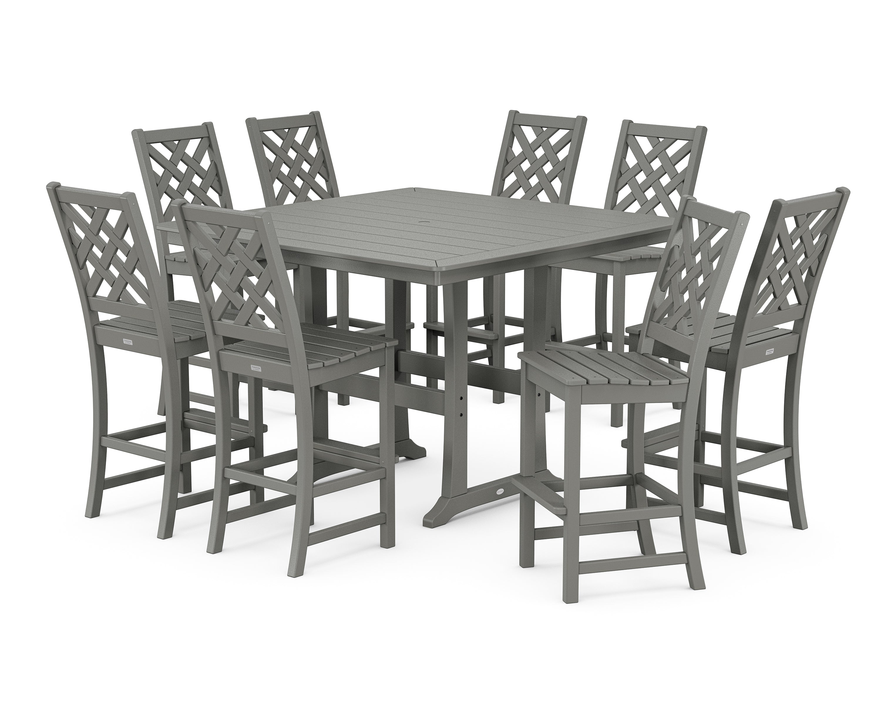 Country Living Wovendale Side Chair 9-Piece Square Bar Set with Trestle Legs in Slate Grey