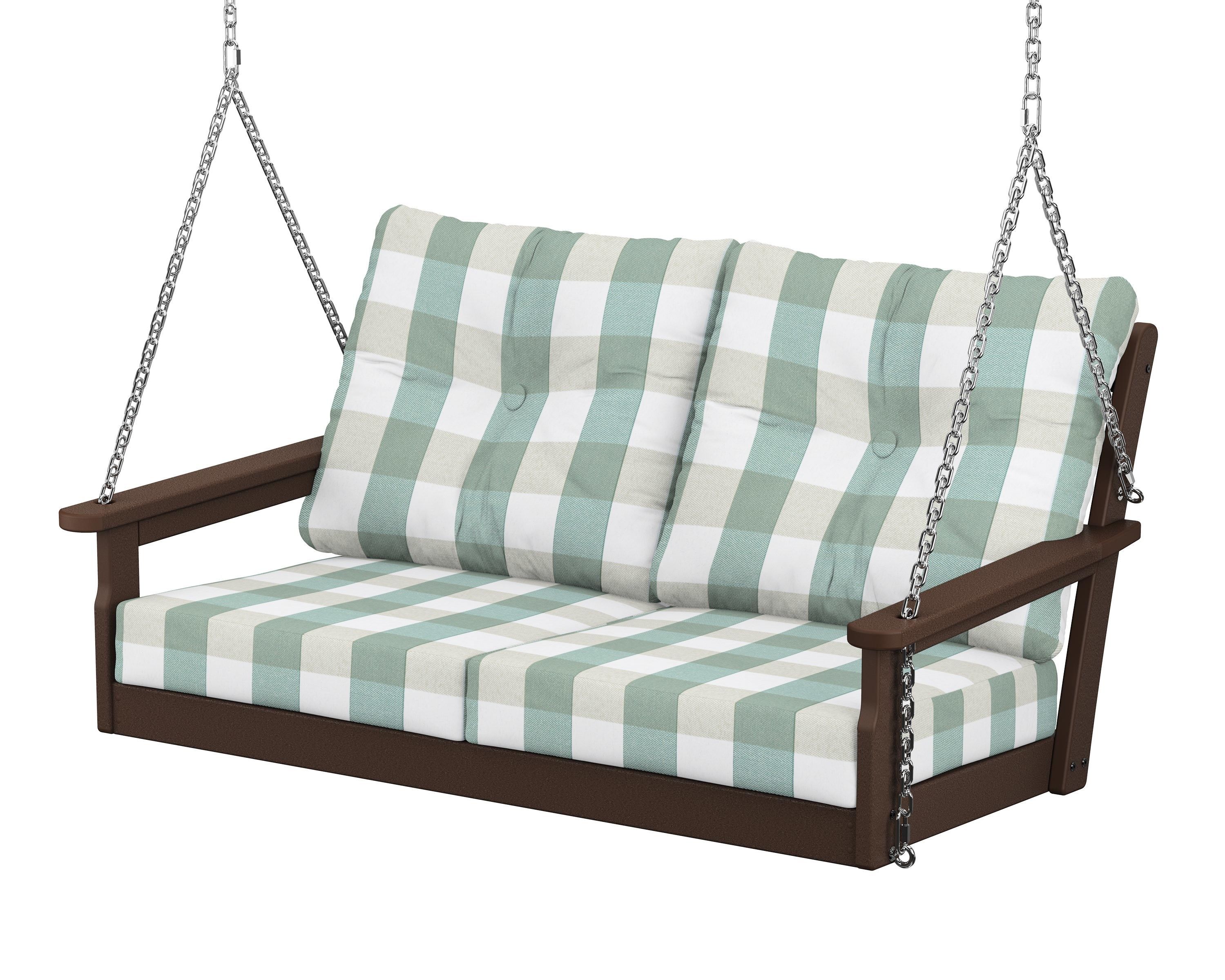 POLYWOOD® Vineyard Deep Seating Swing in Mahogany / Buffalo Plaid Glacier Spa