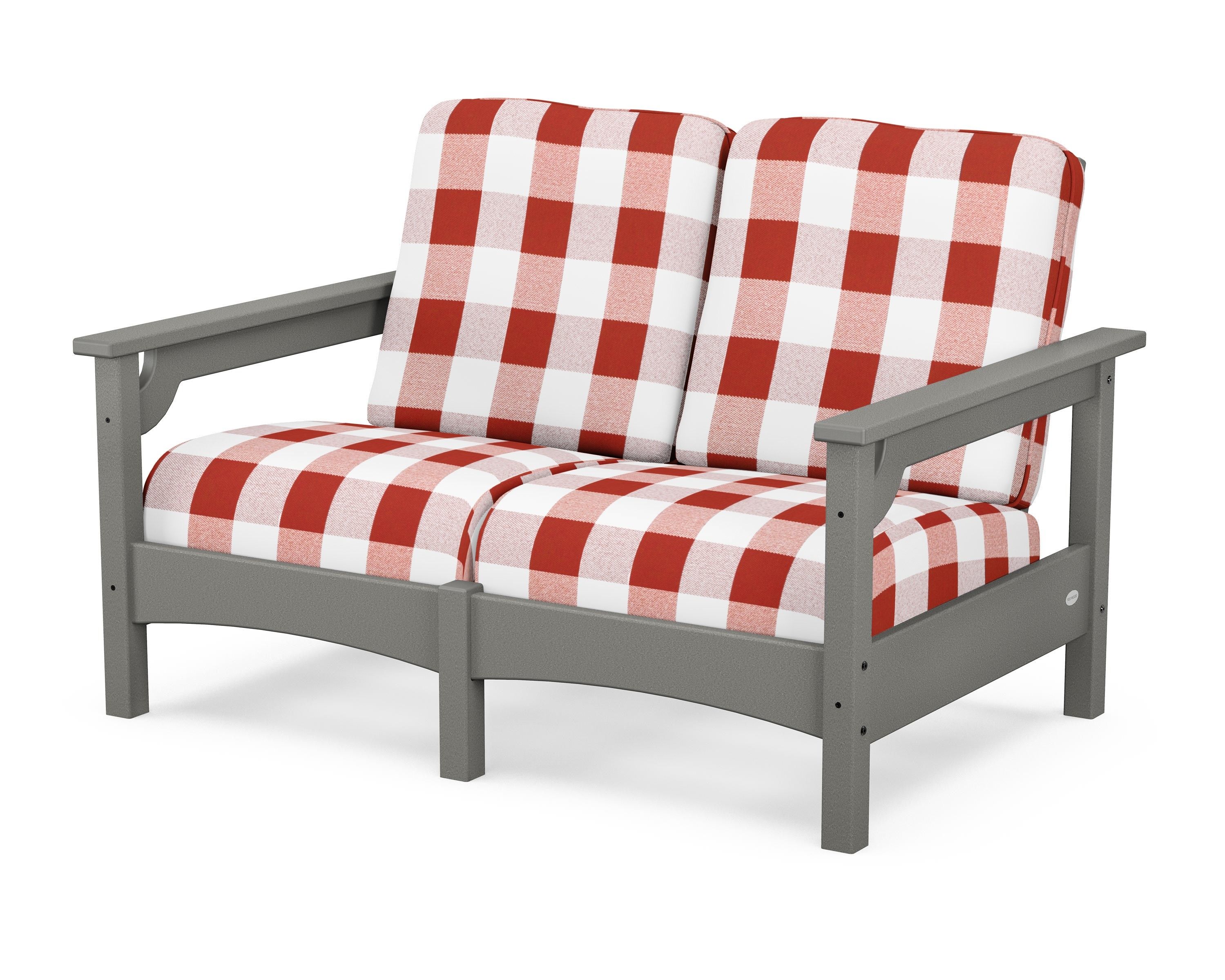 POLYWOOD® Club Loveseat in Slate Grey / Buffalo Plaid Crimson