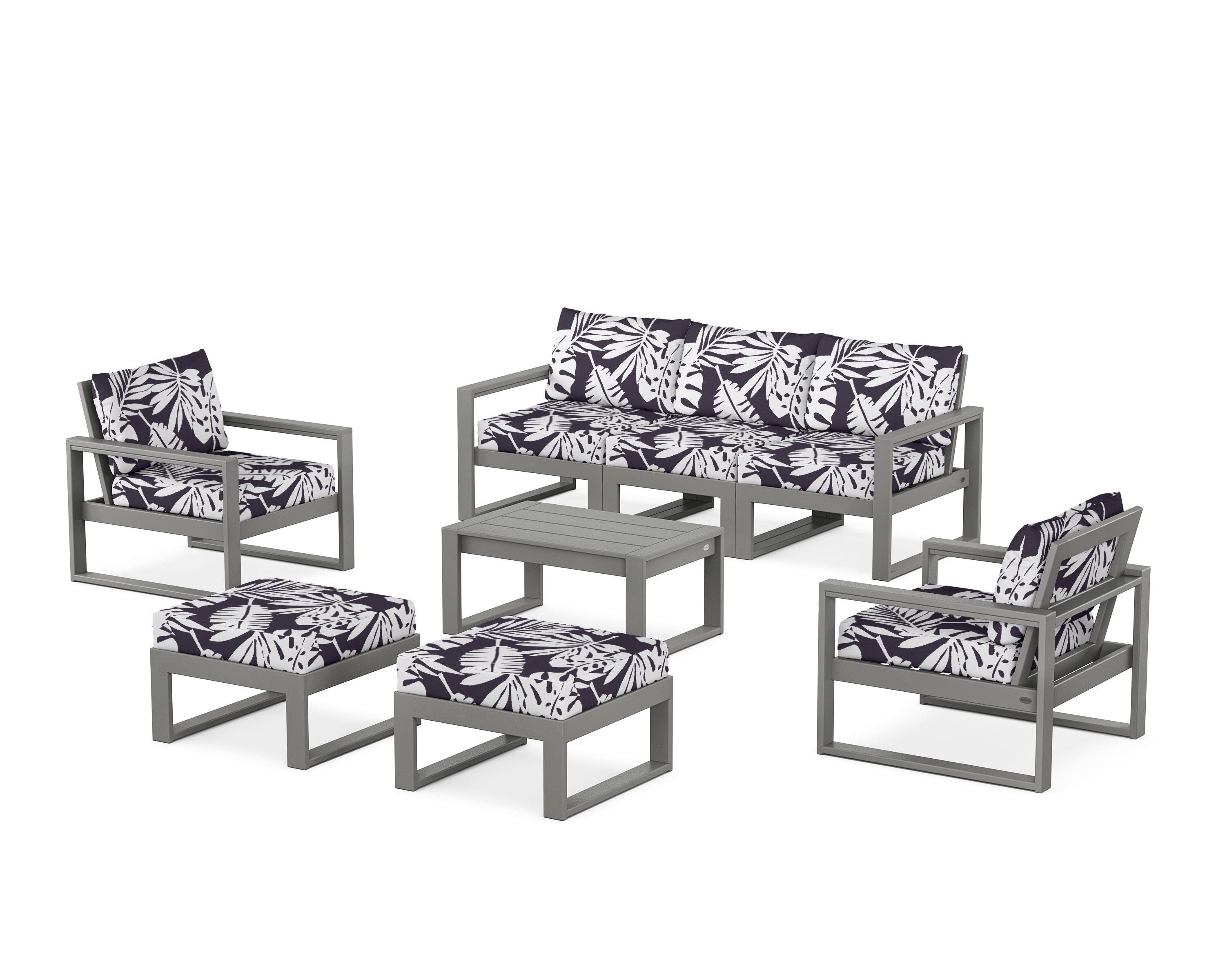 POLYWOOD® EDGE Sectional 8-Piece Lounge Sofa Set in Slate Grey / Leaf Navy