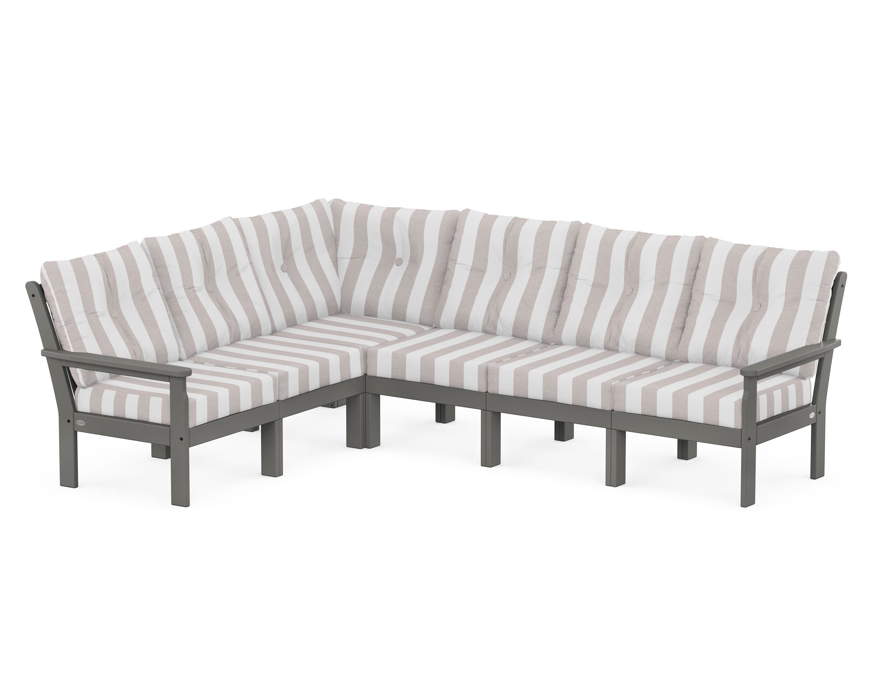 POLYWOOD® Vineyard 6-Piece Sectional in Slate Grey / Cabana Stripe Dune Burlap