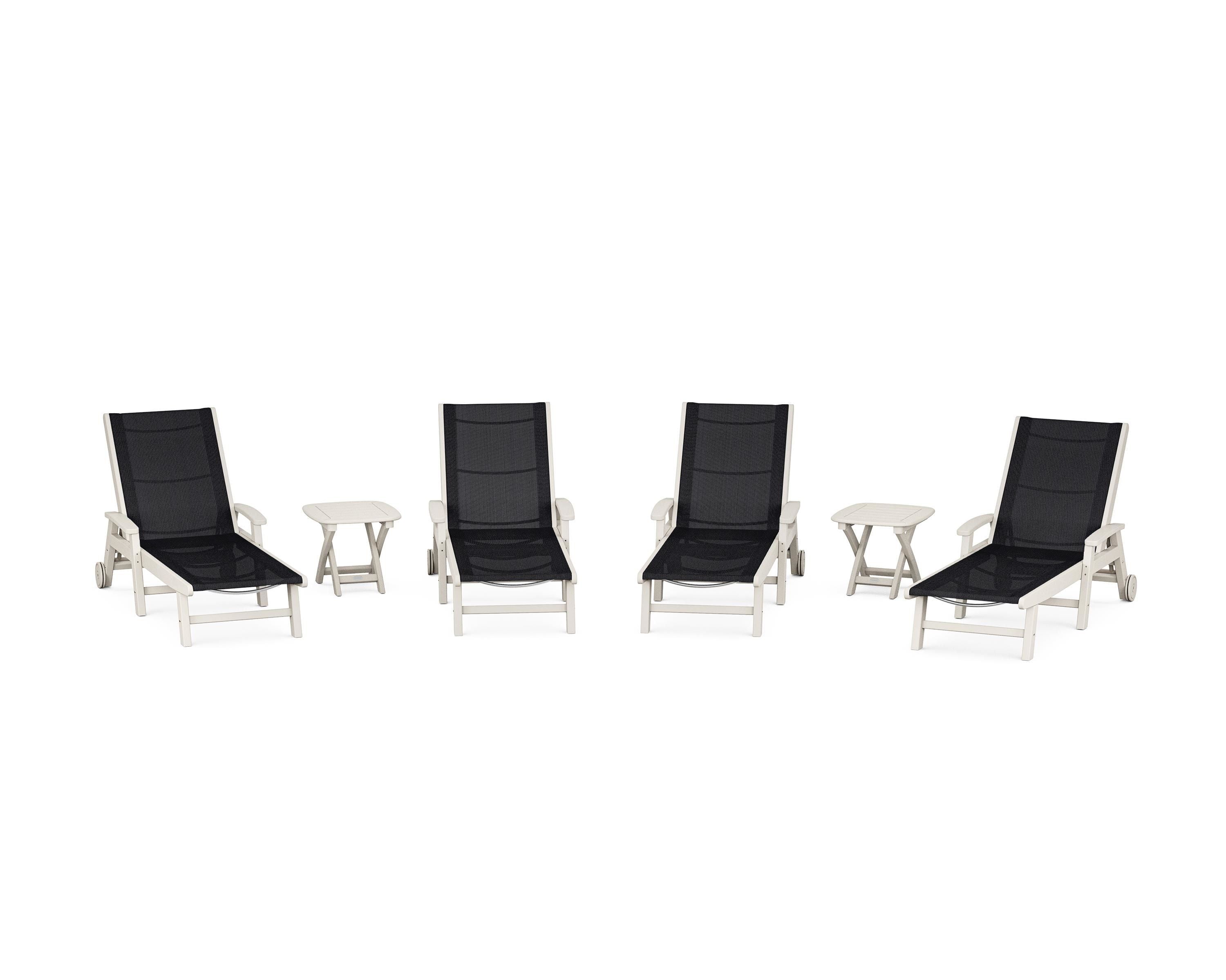 POLYWOOD® Coastal Chaise 6-Piece Set with Wheels in Sand / Black Sling