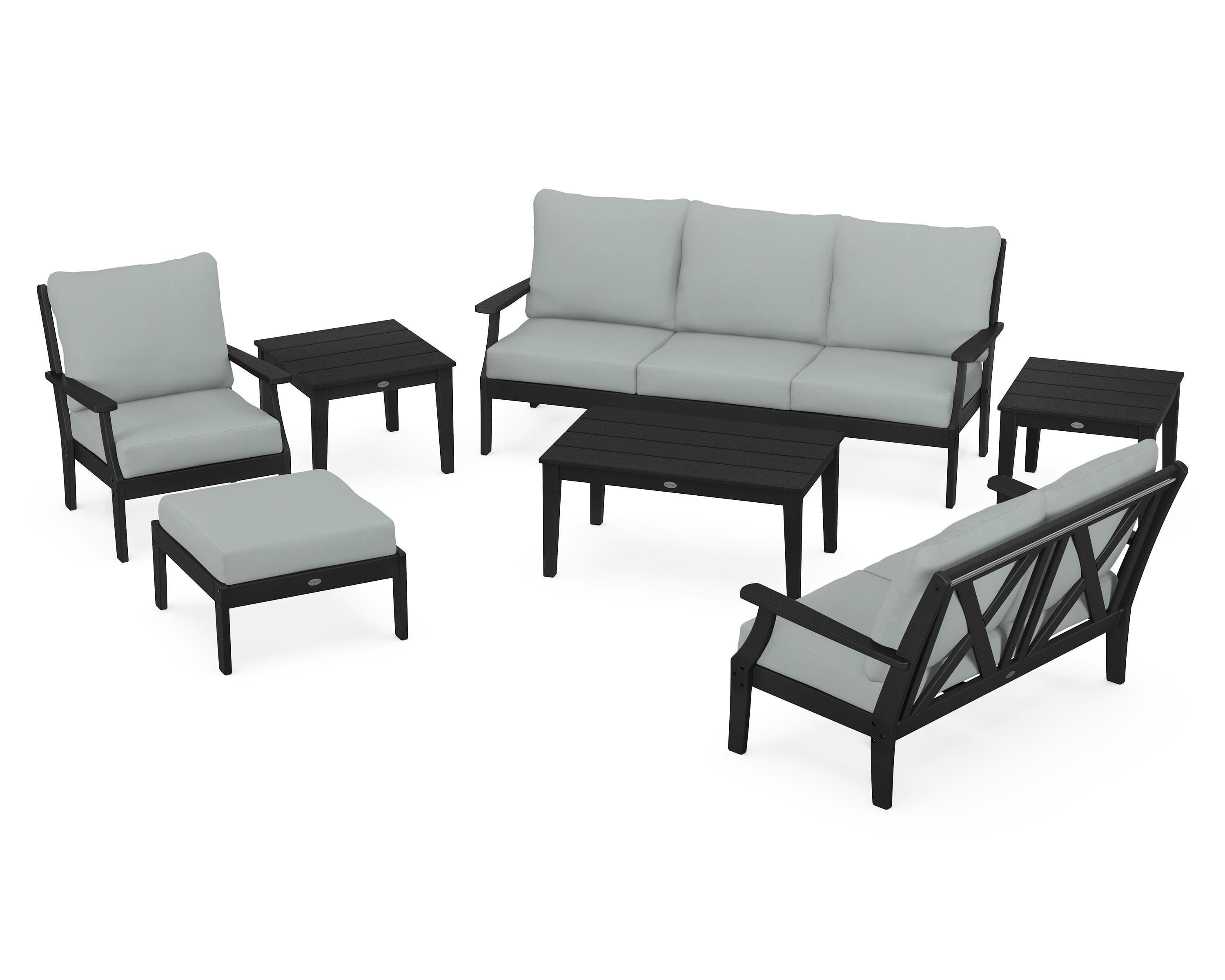 POLYWOOD® Braxton 7-Piece Deep Seating Set in Black / Spa