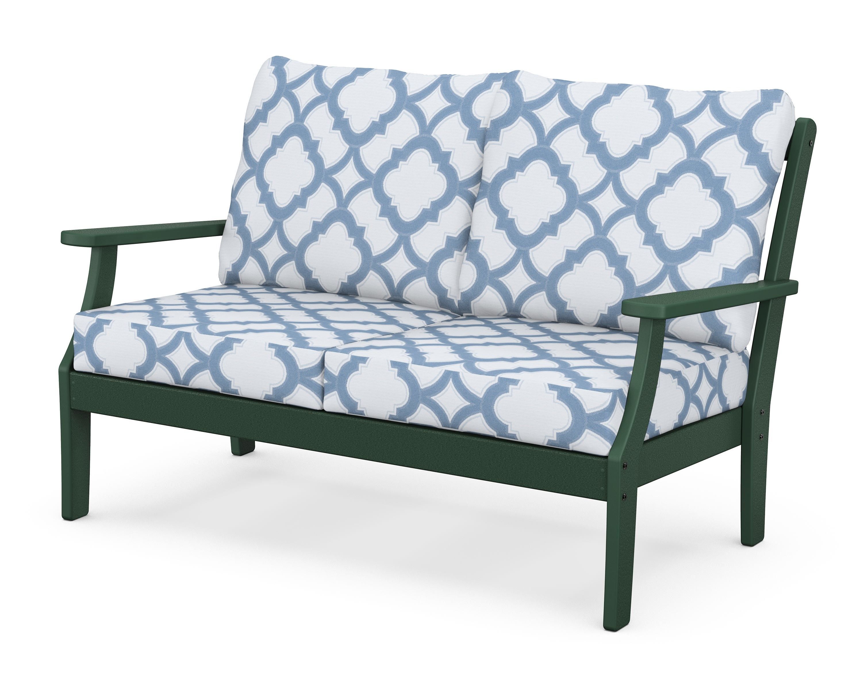 POLYWOOD® Braxton Deep Seating Loveseat in Green / Trellis Sky Blue