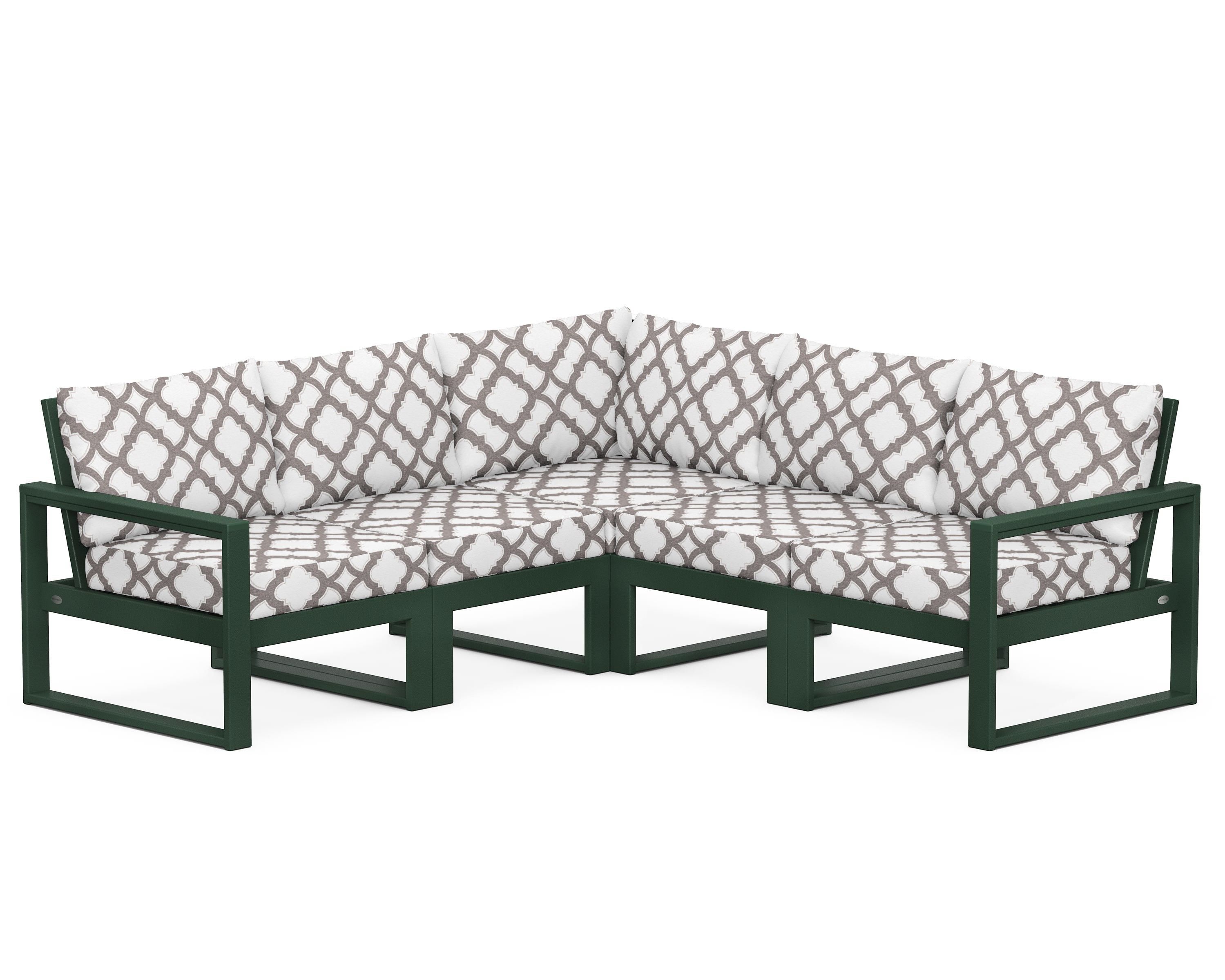 POLYWOOD® EDGE 5-Piece Modular Deep Seating Set in Green / Trellis Grey Mist