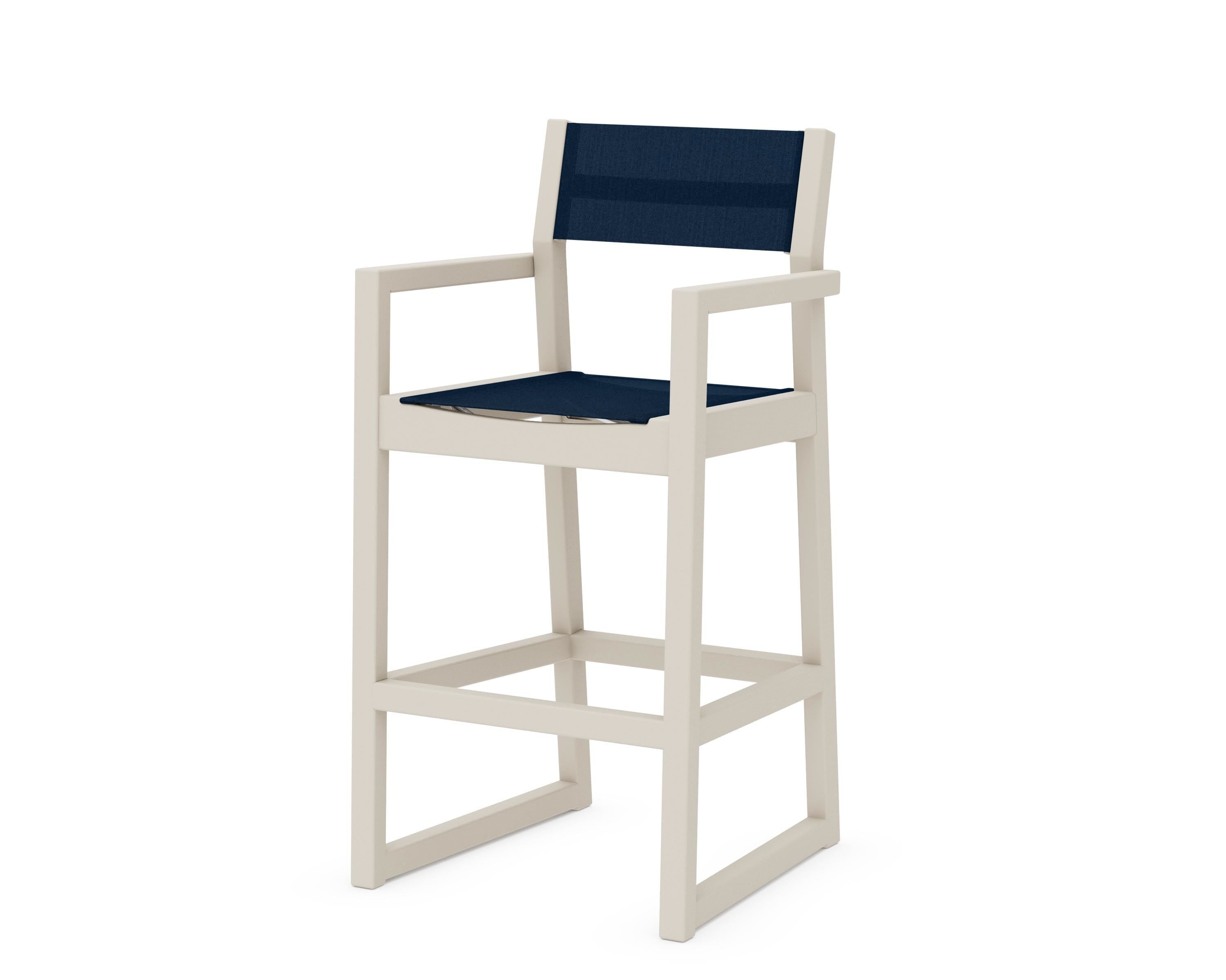 POLYWOOD® EDGE Sling Bar Arm Chair in Sand / Navy Blue Sling