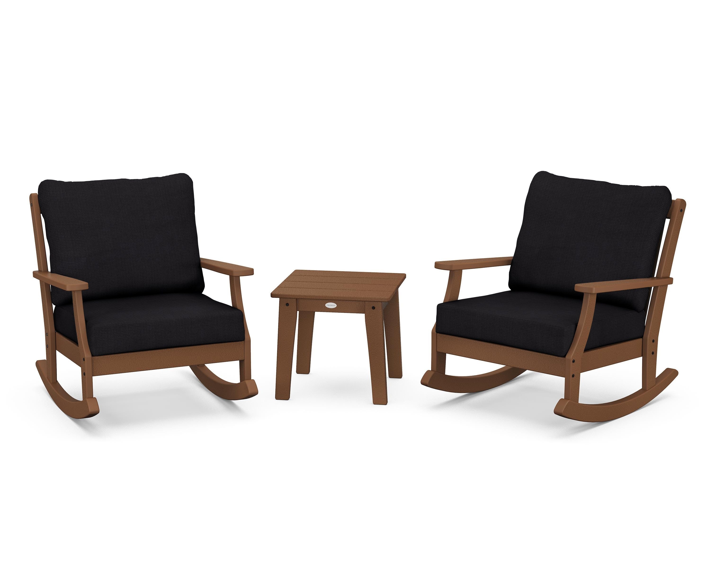 POLYWOOD® Braxton 3-Piece Deep Seating Rocker Set in Teak / Midnight Linen