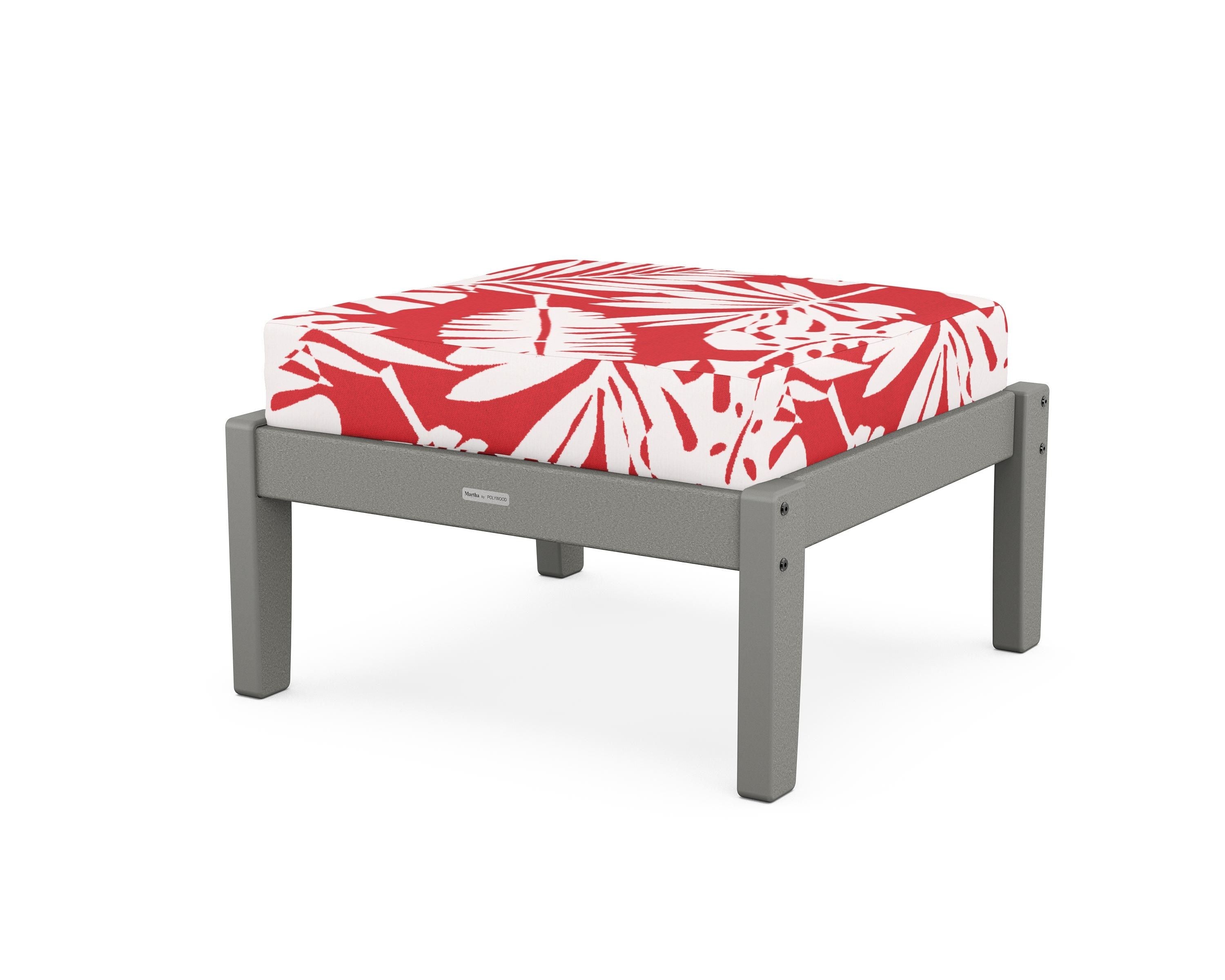 Martha Stewart by POLYWOOD® Chinoiserie Deep Seating Ottoman in Slate Grey / Leaf Crimson