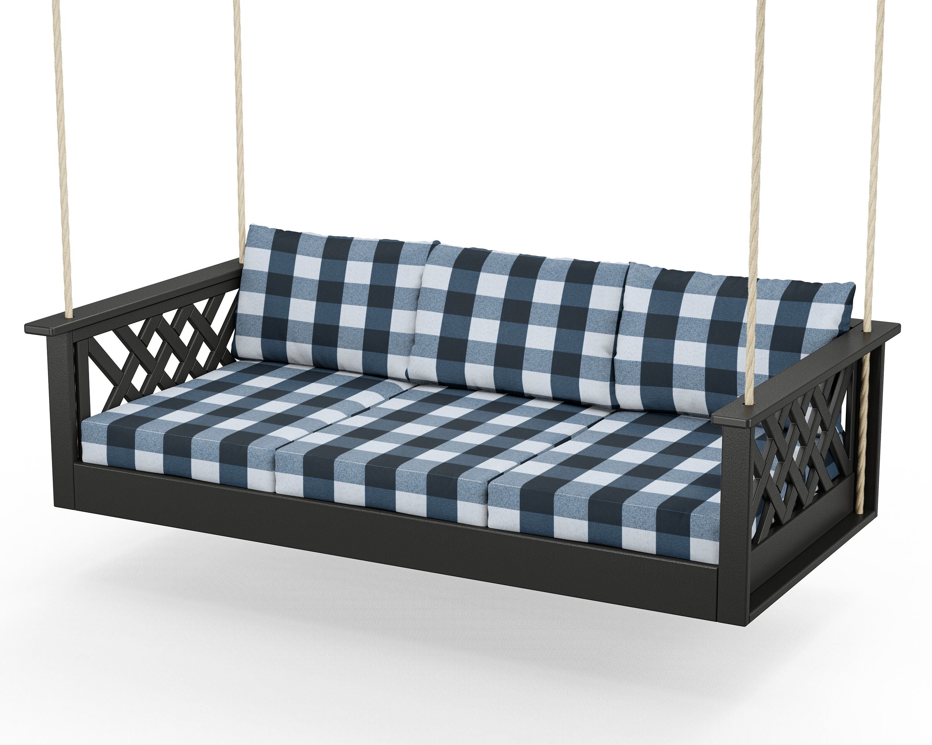 Country Living Wovendale Daybed Swing in Black / Buffalo Plaid Marine Indigo