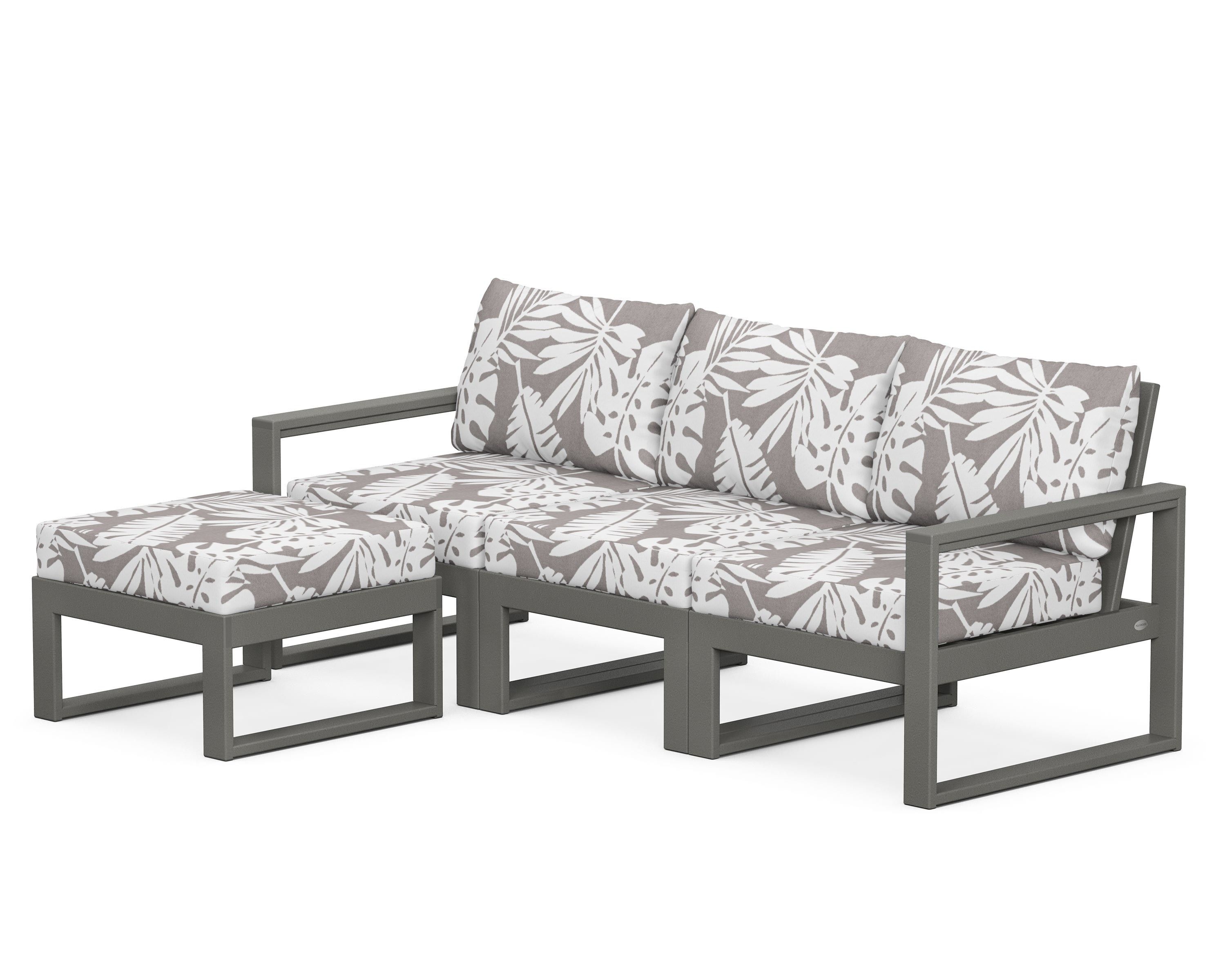 POLYWOOD® EDGE 4-Piece Modular Deep Seating Set with Ottoman in Slate Grey / Leaf Grey Mist