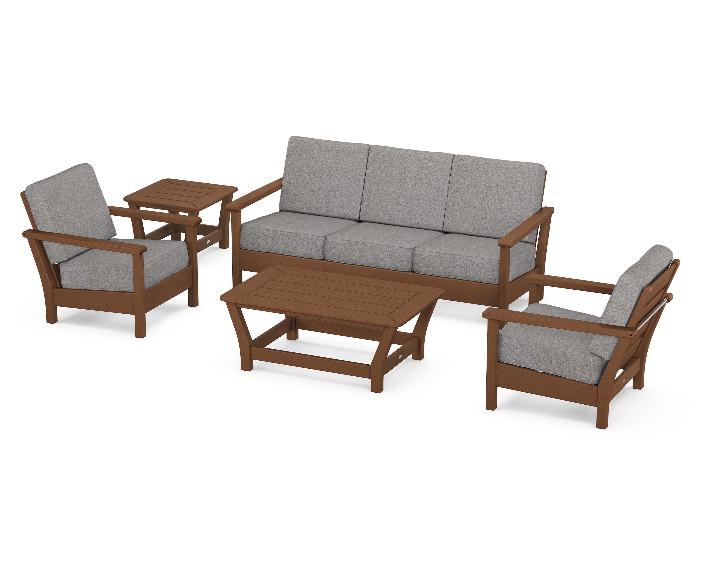 POLYWOOD® Harbour 5-Piece Deep Seating Set in Teak / Grey Mist