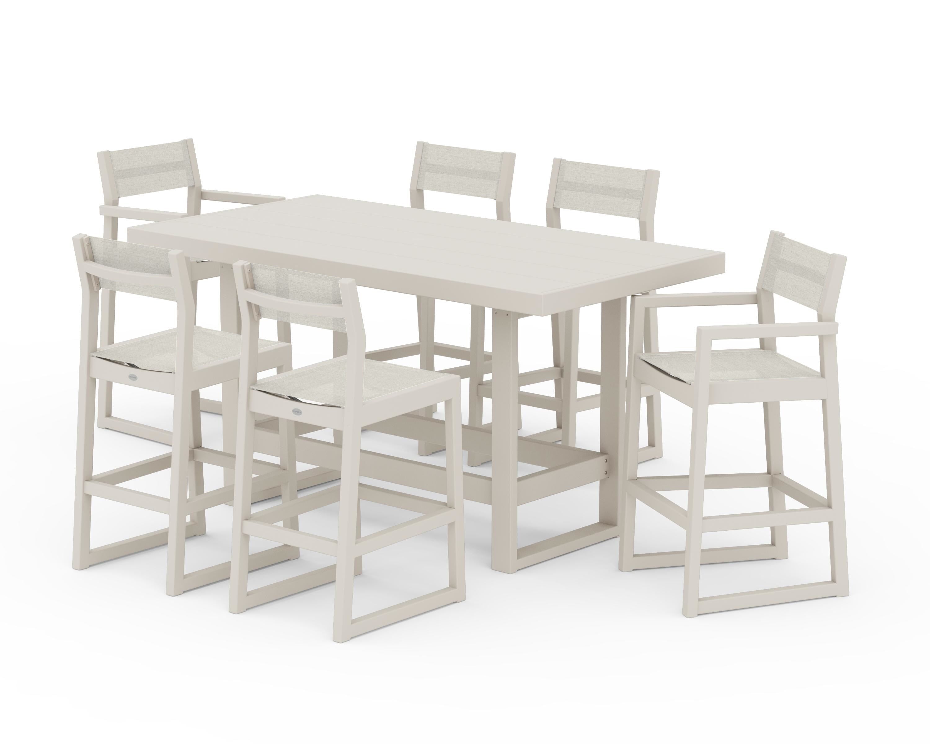 POLYWOOD® EDGE Sling 7-Piece Bar Table Set in Sand / Parchment Sling