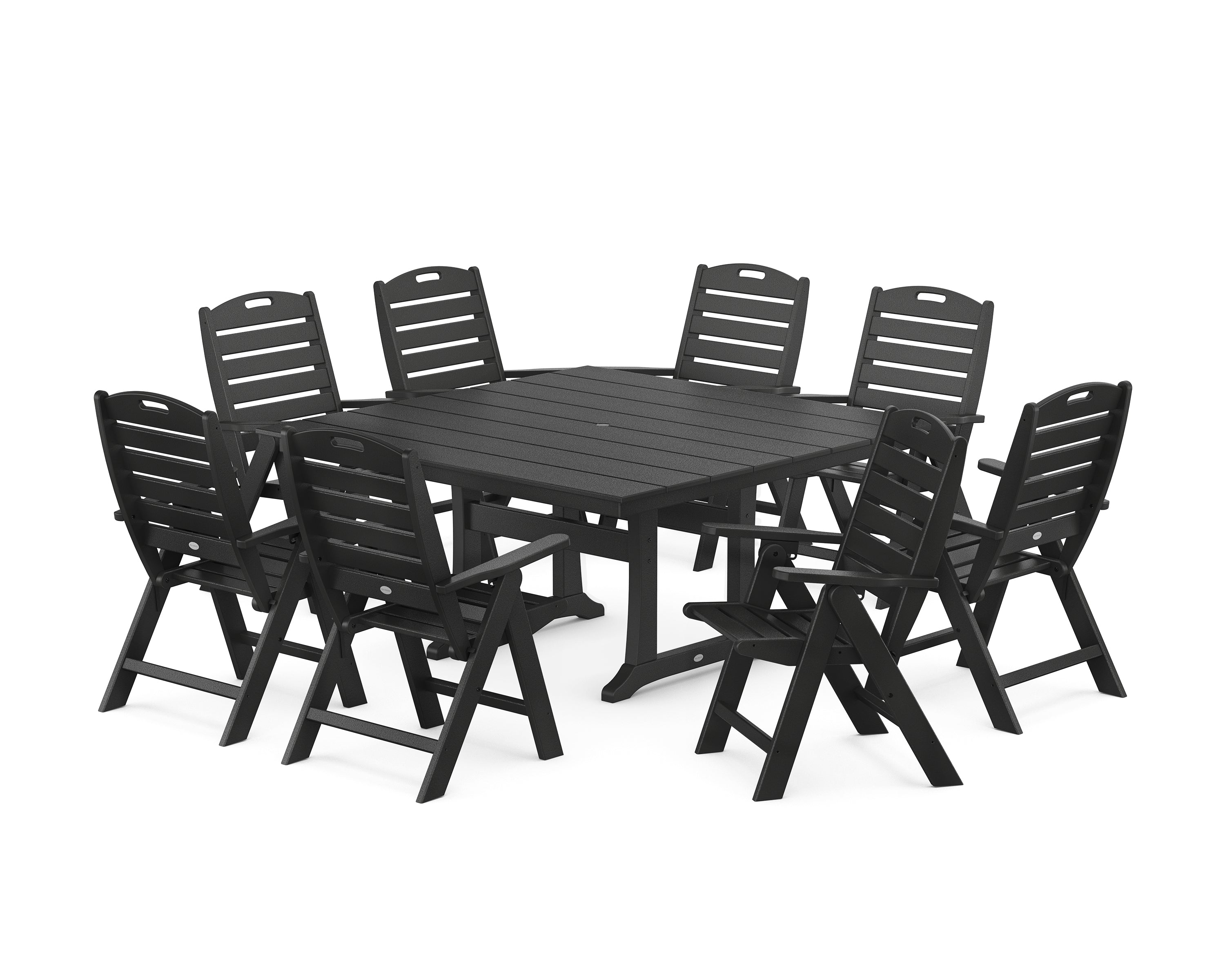 POLYWOOD® Nautical Highback 9-Piece Square Farmhouse Dining Set with Trestle Legs in Black