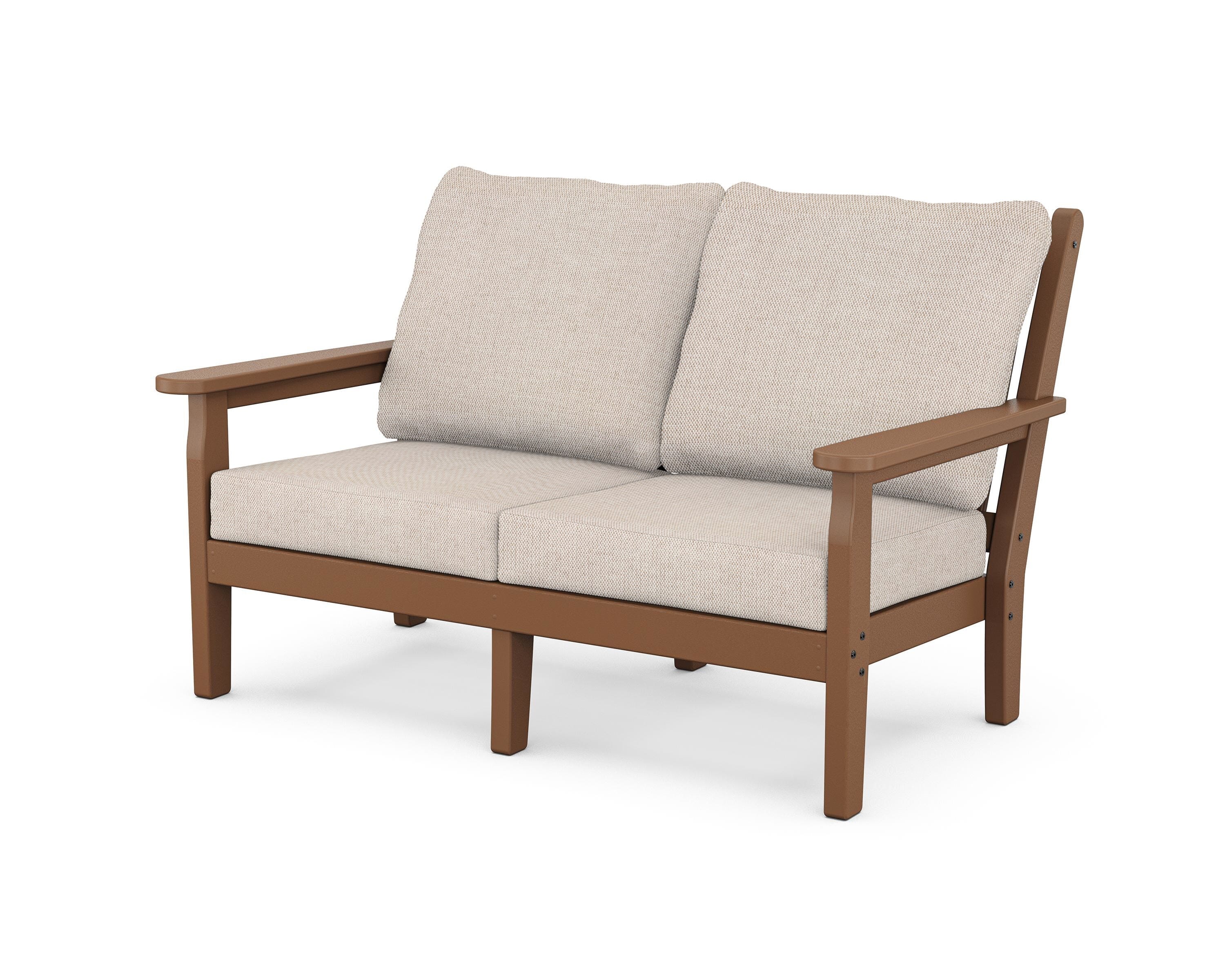 POLYWOOD® Chippendale Deep Seating Loveseat in Teak / Blend Linen