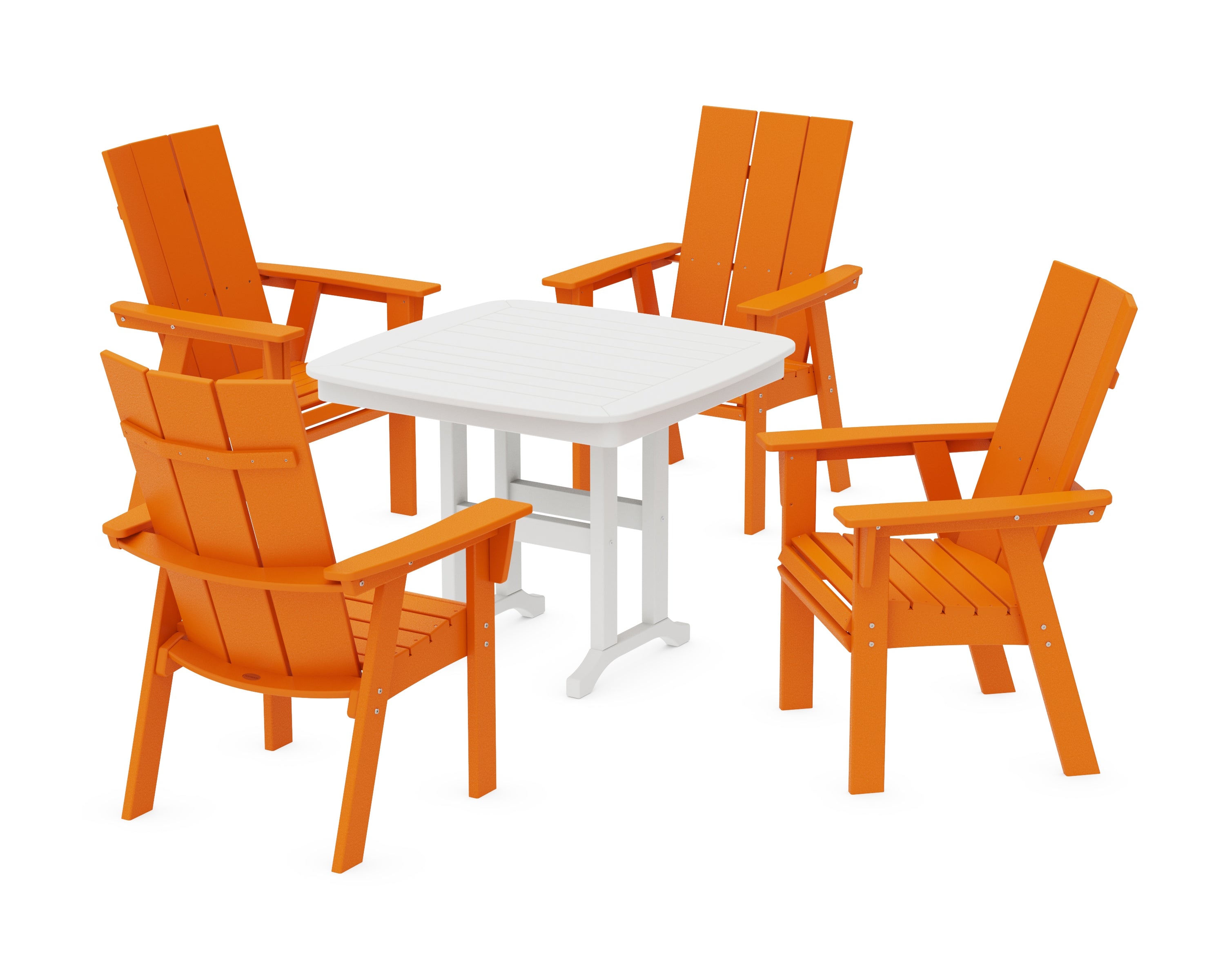 POLYWOOD® Modern Curveback Adirondack 5-Piece Dining Set in Tangerine / White