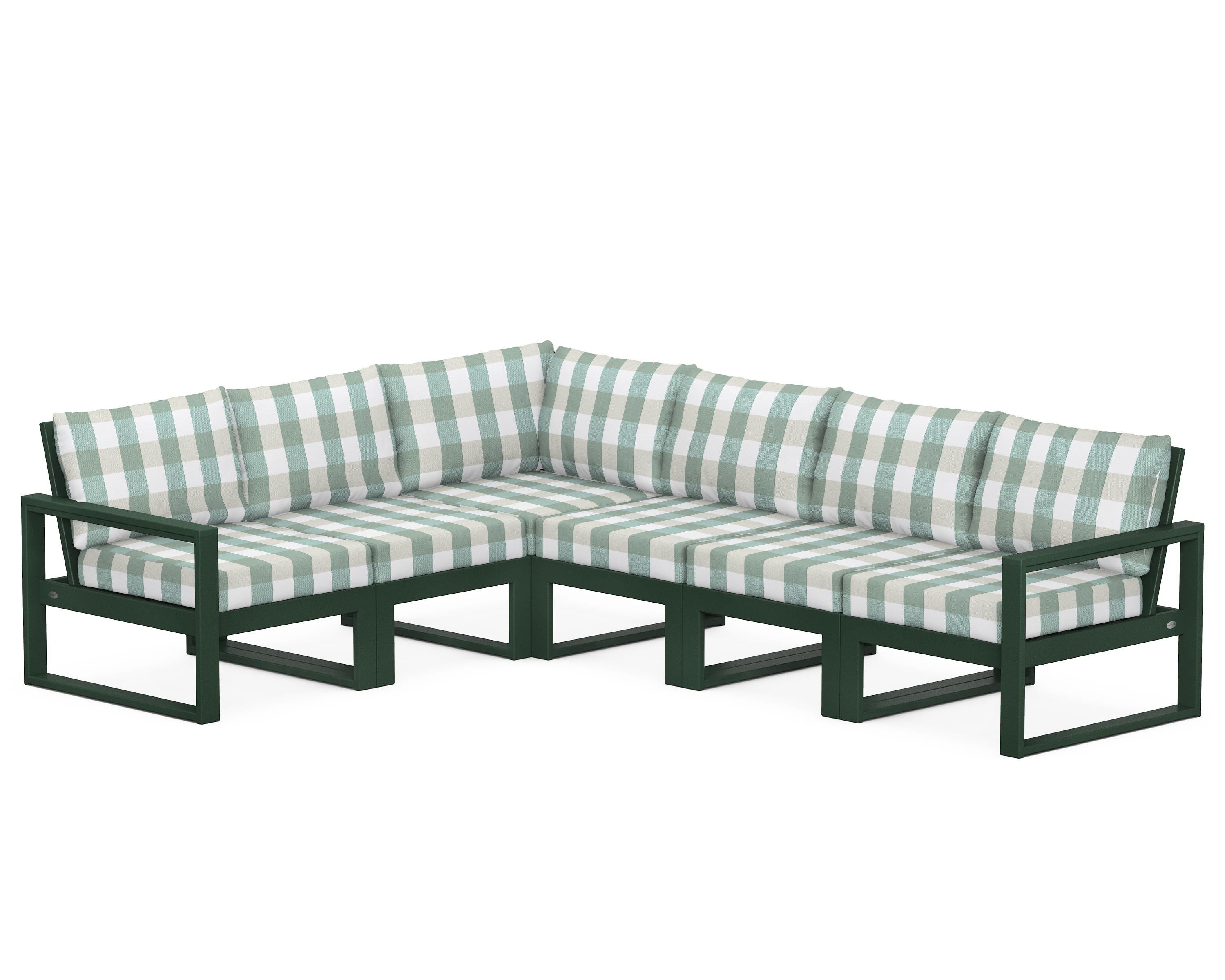 POLYWOOD® EDGE 6-Piece Modular Deep Seating Set in Green / Buffalo Plaid Glacier Spa