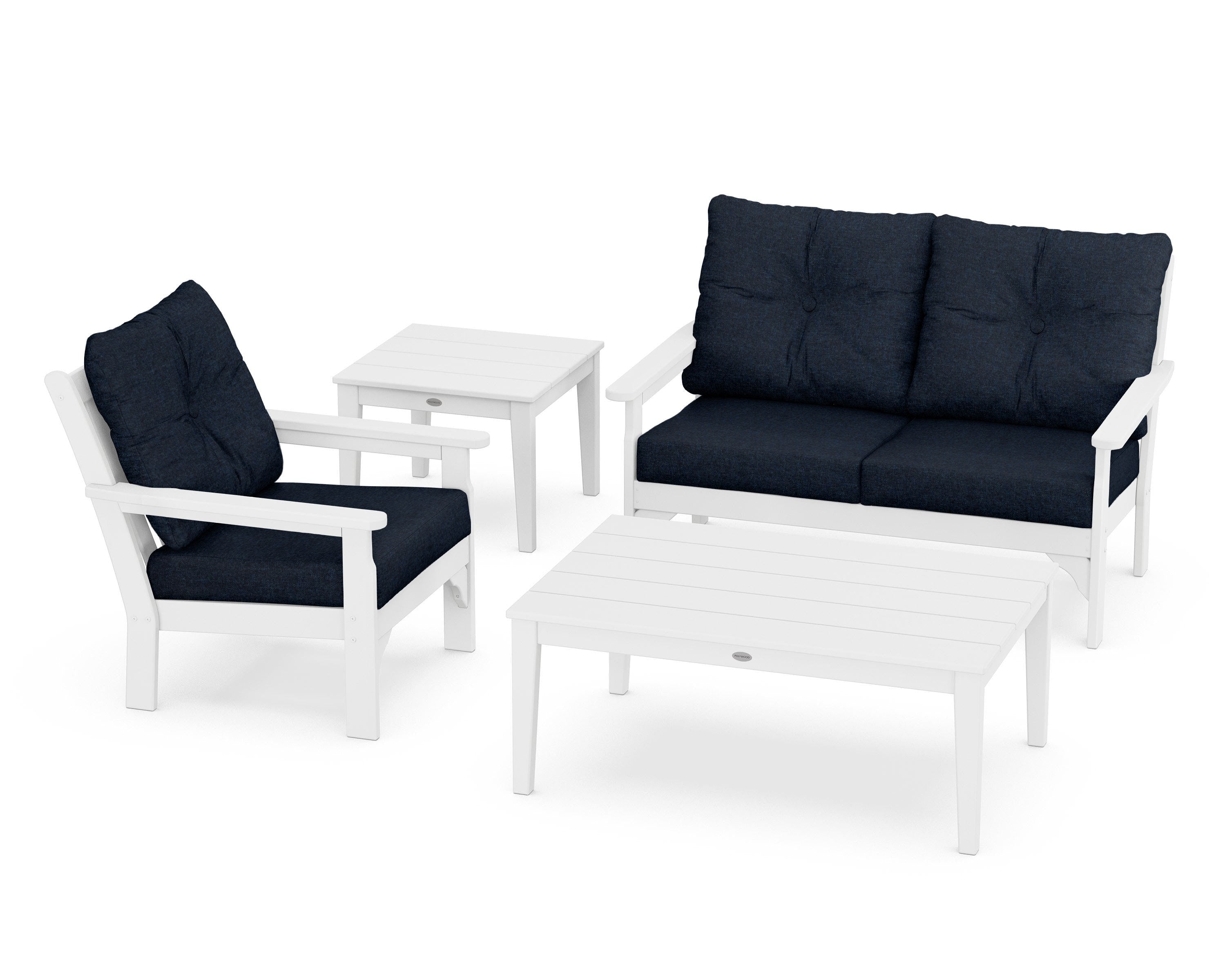POLYWOOD® Vineyard 4-Piece Deep Seating Set in White / Marine Indigo