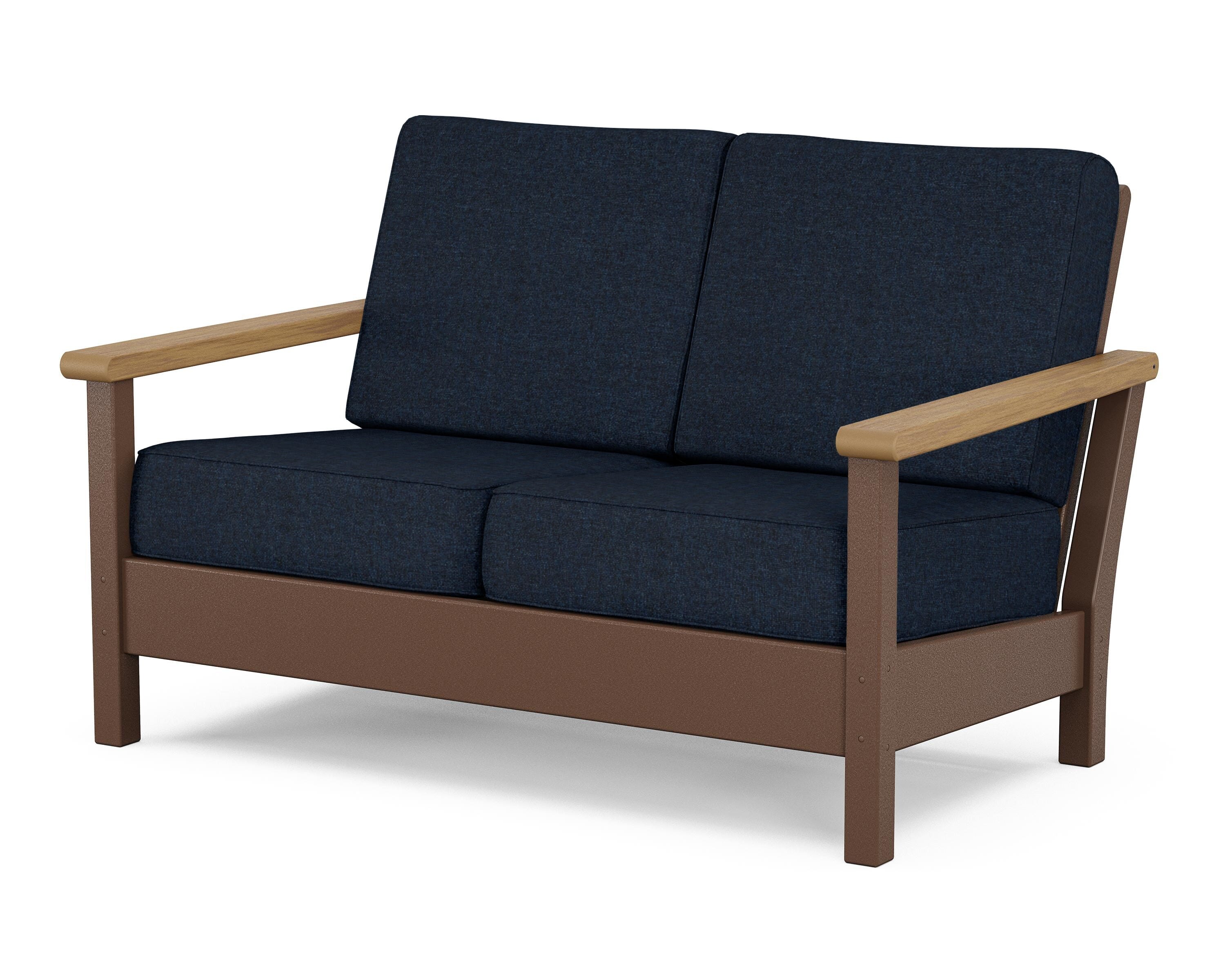 POLYWOOD® Harbour Deep Seating Loveseat in Mahogany / Natural / Marine Indigo