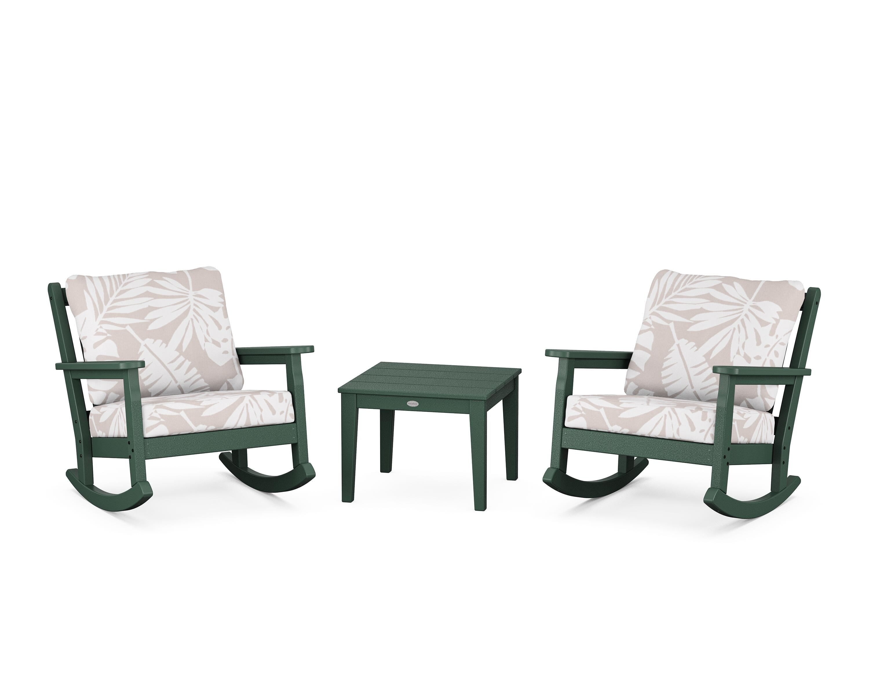 POLYWOOD® Chippendale 3-Piece Deep Seating Rocker Set in Green / Leaf Dune Burlap