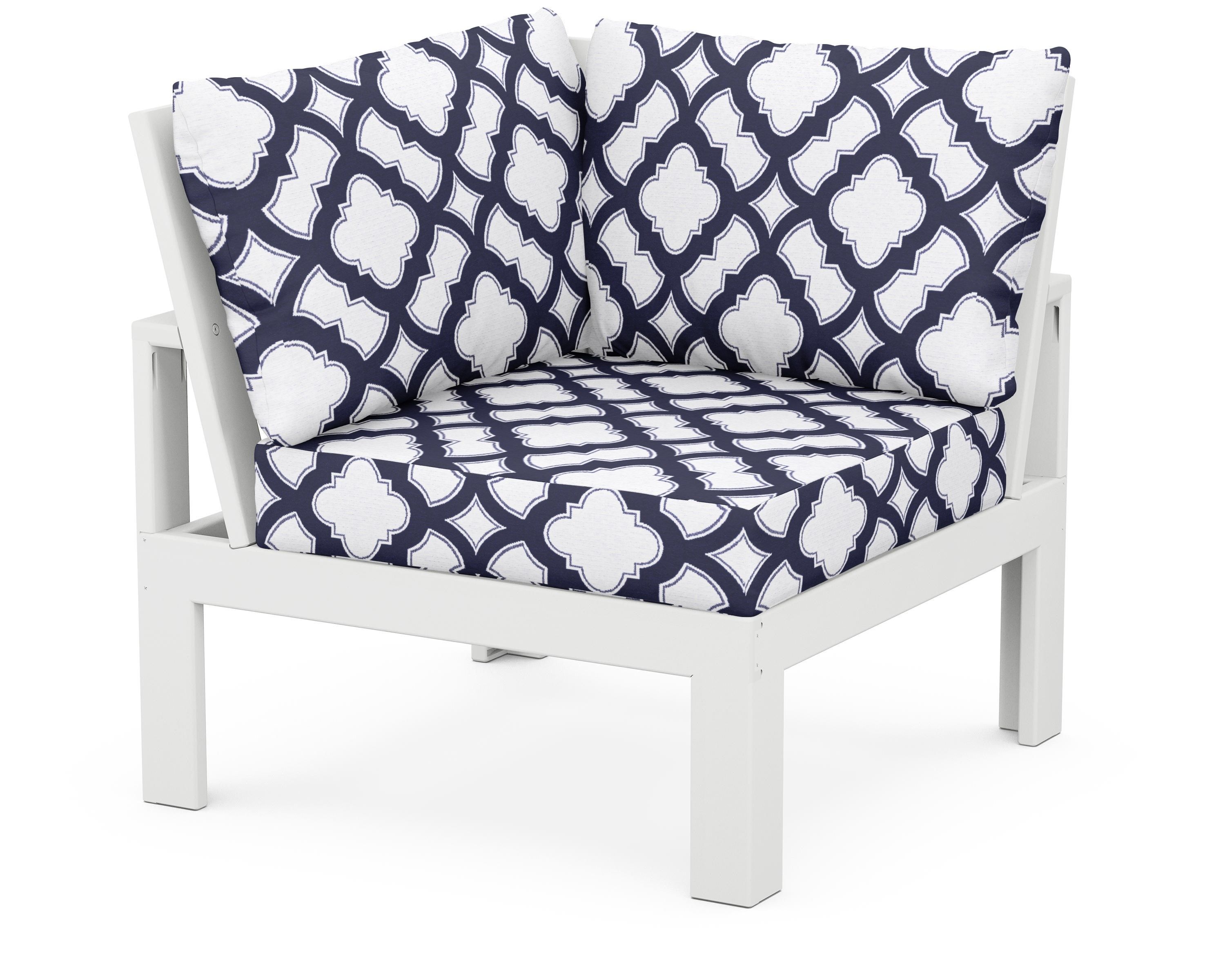 Unbranded Modular Corner Chair in White / Trellis Navy