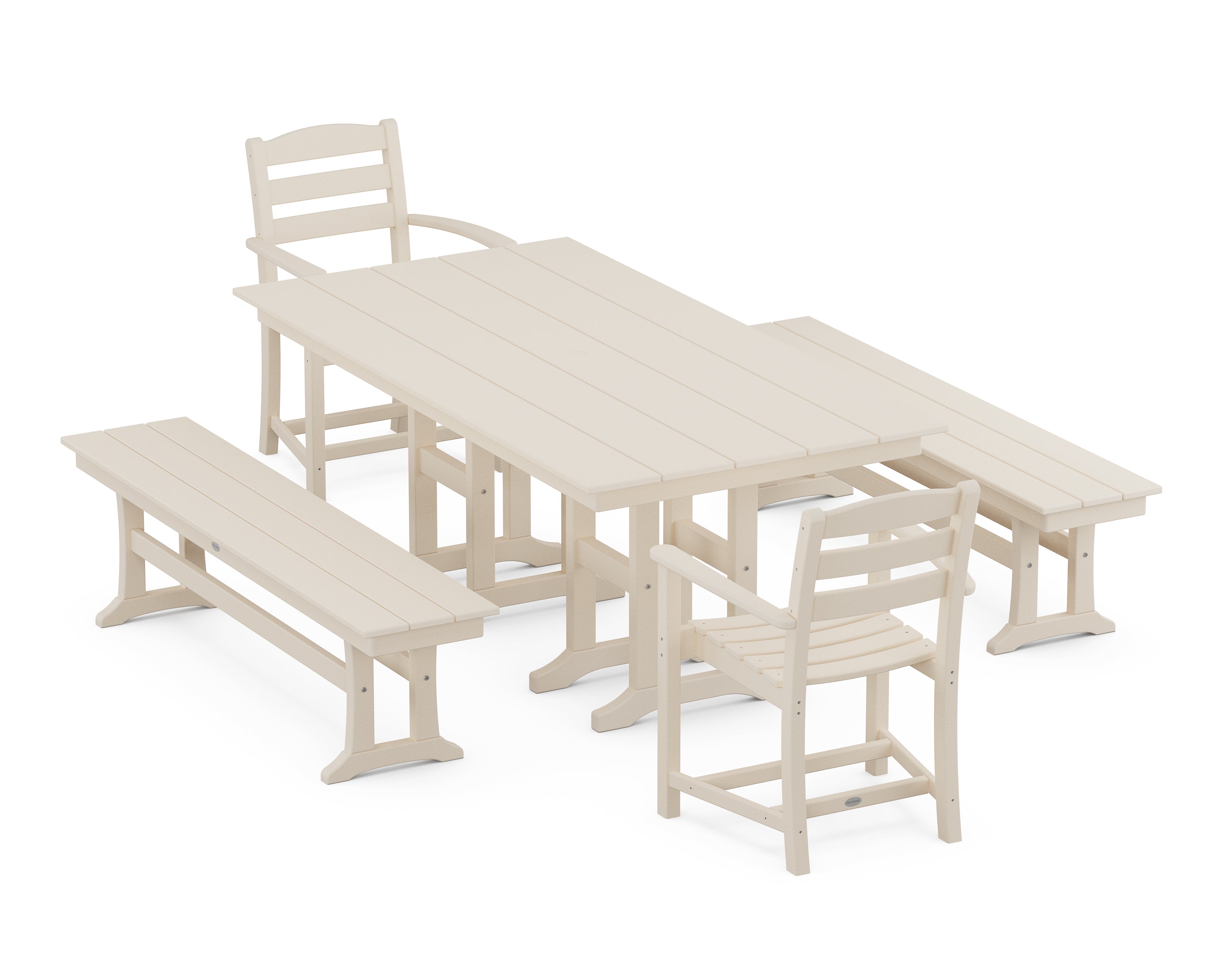 POLYWOOD® La Casa Café 5-Piece Farmhouse Dining Set with Benches in Sand
