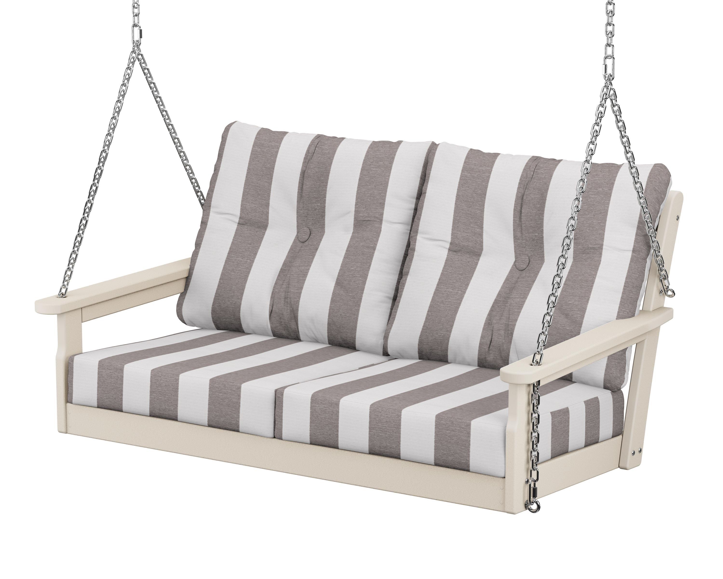 POLYWOOD® Vineyard Deep Seating Swing in Sand / Cabana Stripe Grey Mist