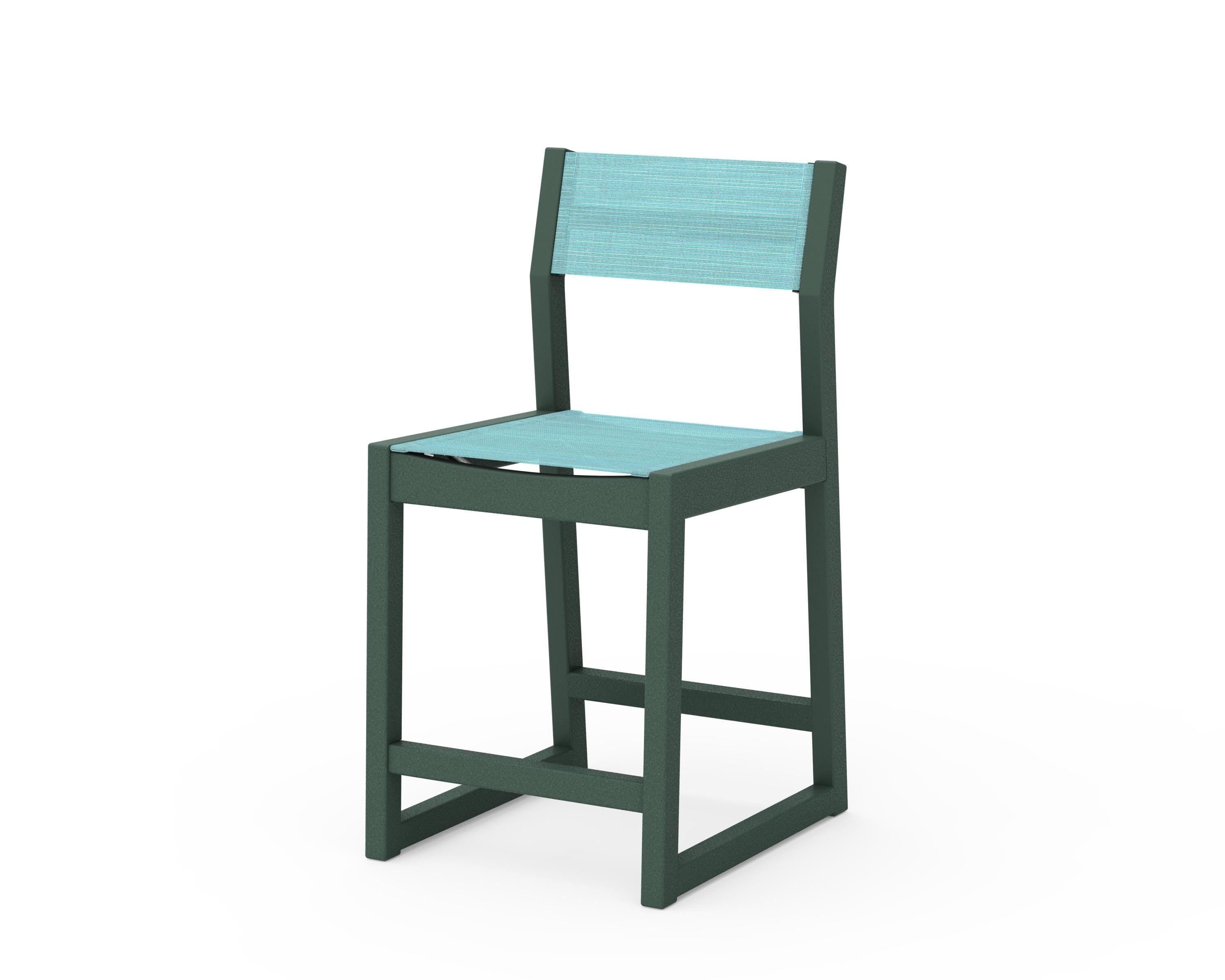 POLYWOOD® EDGE Sling Counter Side Chair in Green / Dupioni Aquamarine Sling