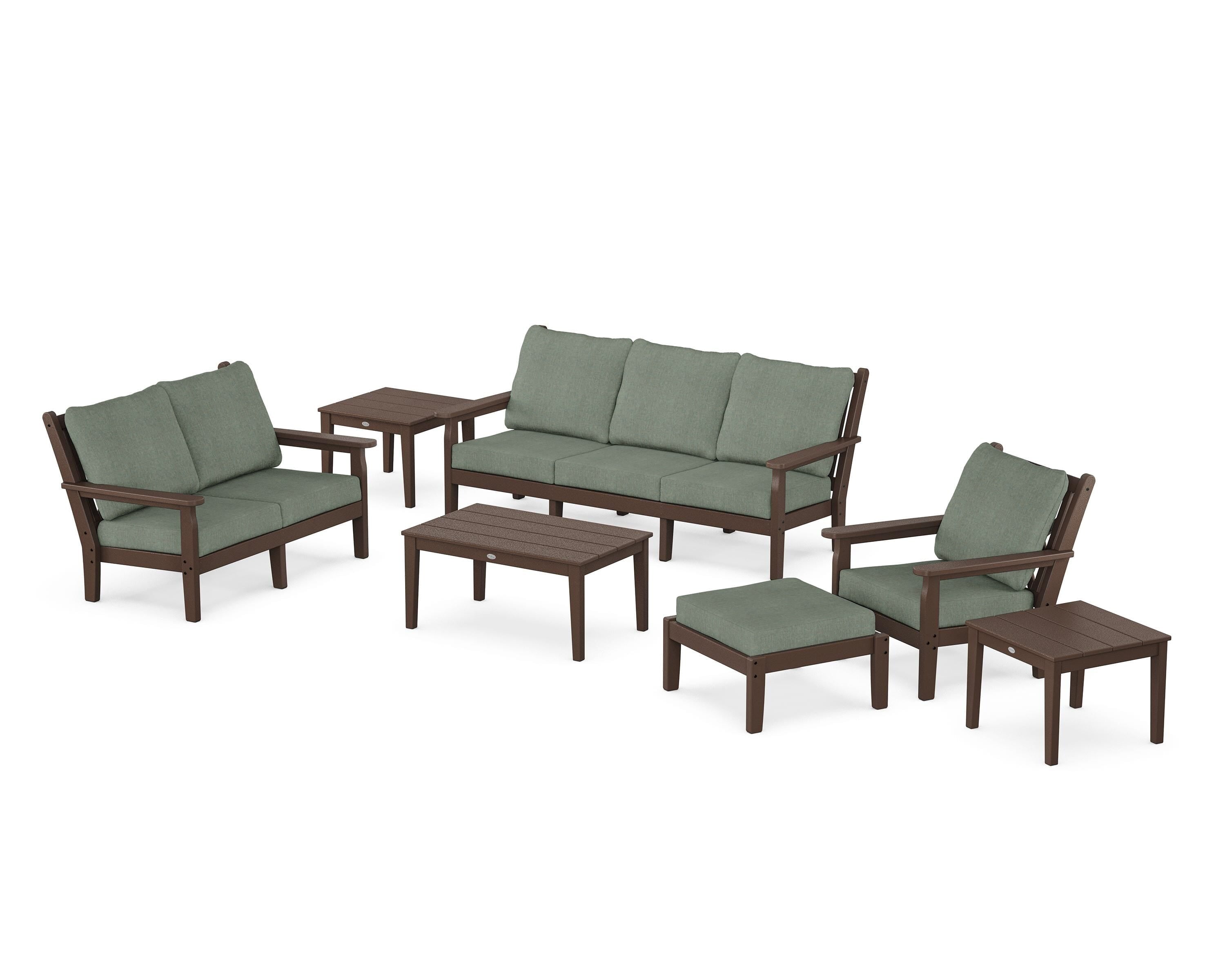 POLYWOOD® Chippendale 7-Piece Deep Seating Set in Mahogany / Cast Sage