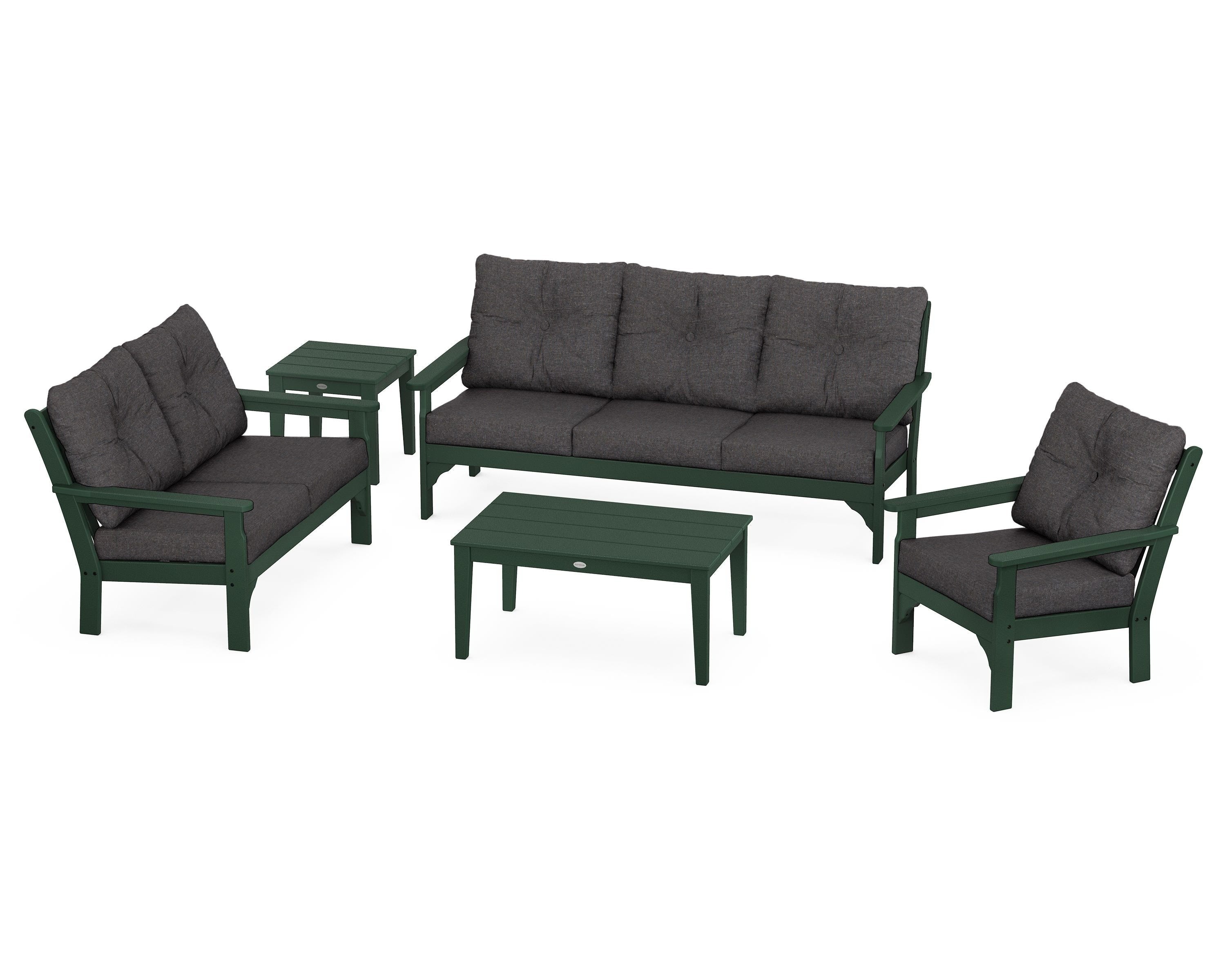 POLYWOOD® Vineyard 5 Piece Deep Seating Set in Green / Ash Charcoal