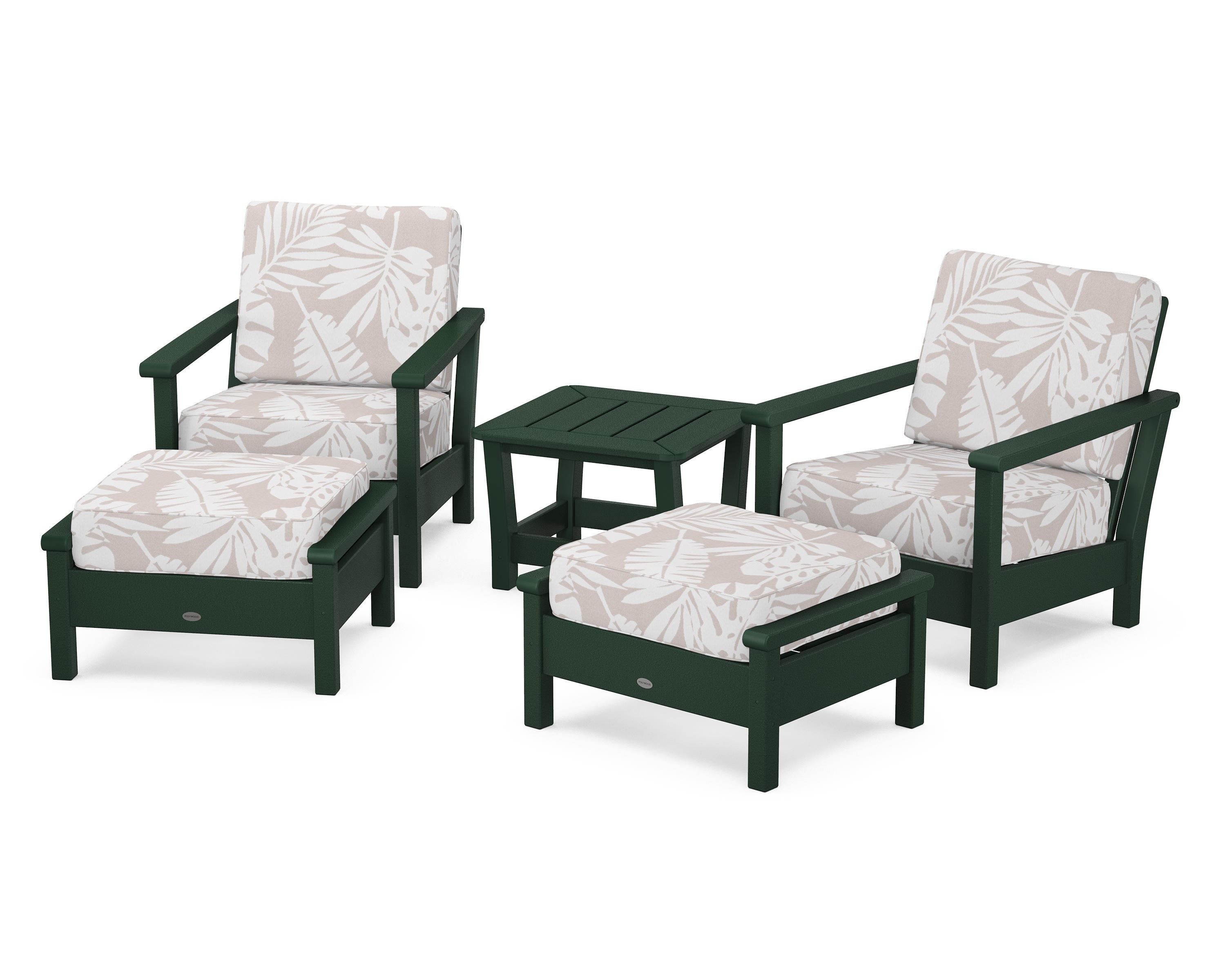POLYWOOD® Harbour 5-Piece Deep Seating Chair Set in Green / Leaf Dune Burlap