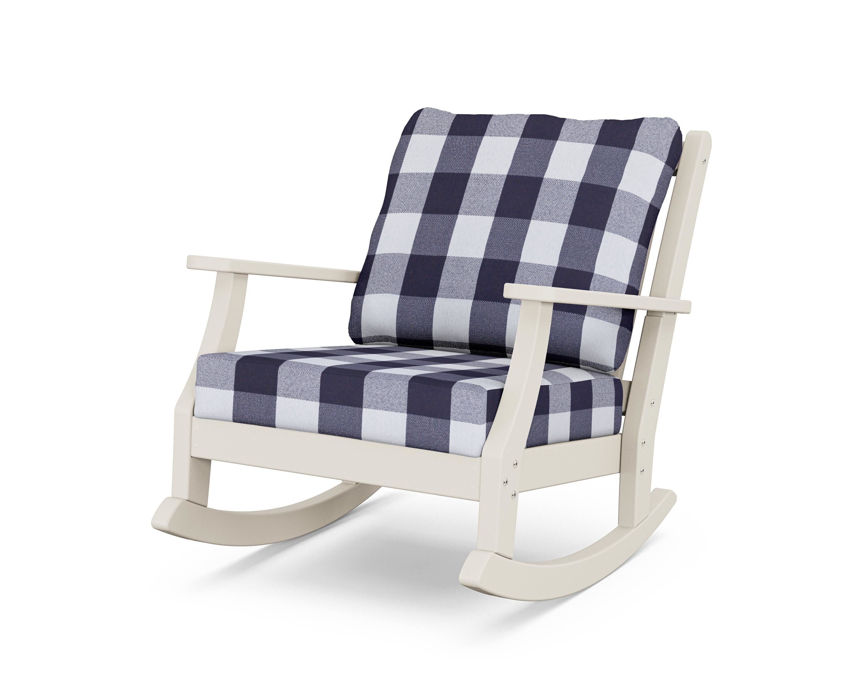 Country Living Wovendale Deep Seating Rocking Chair in Sand / Buffalo Plaid Navy